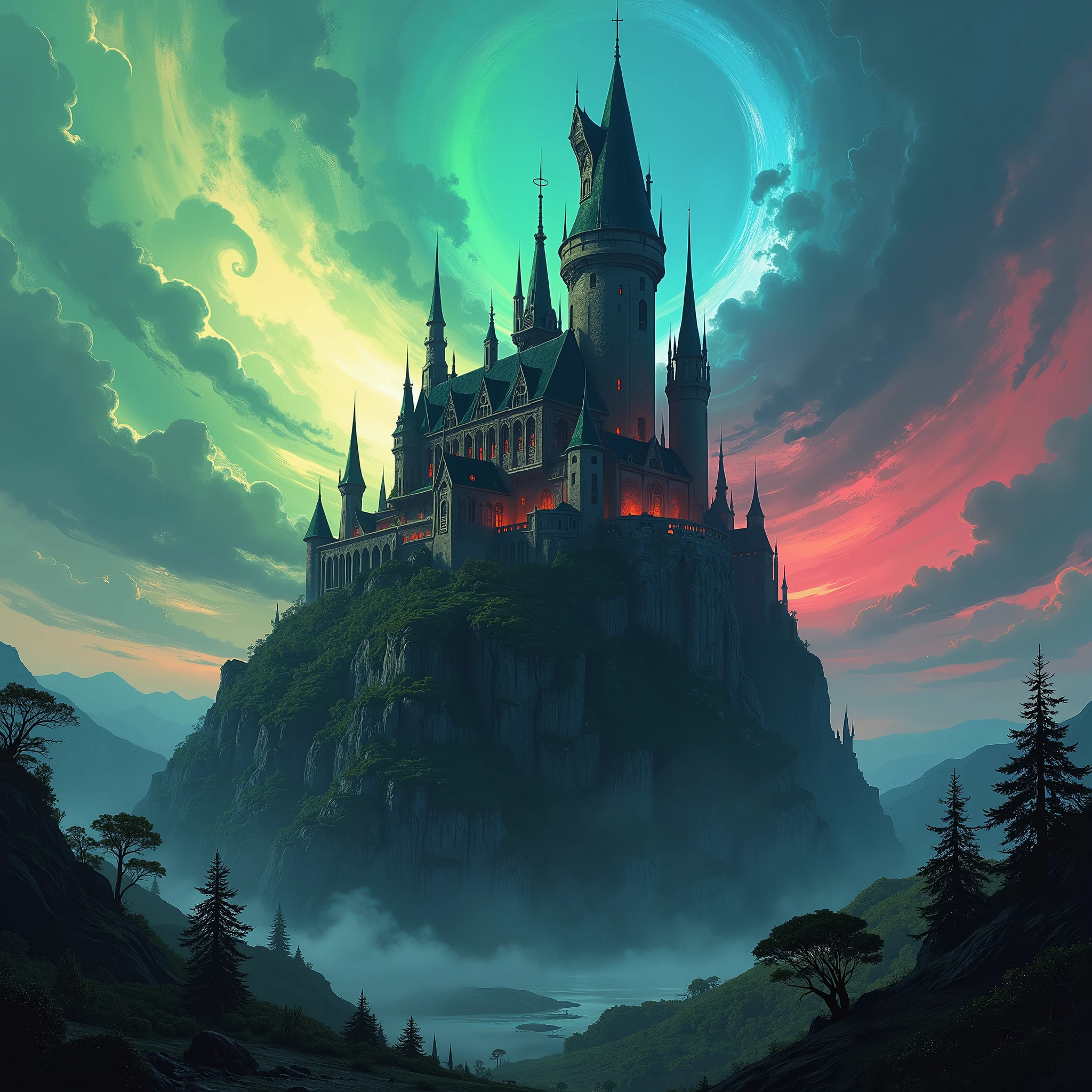 cloud, green and blue and red, Vampire Castle