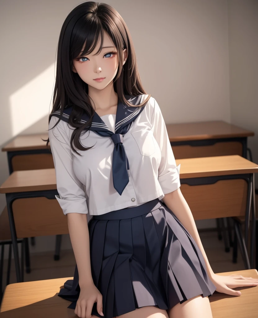 there is a woman in a school uniform posing for a picture, hyperrealistic schoolgirl, a hyperrealistic schoolgirl, realistic schoolgirl, Beautiful anime high school girl, Realistic animation3D风格, Smooth anime CG art, 3D animation realistic, Realistic animation girl render, Realistic animation, Lovely , Realistic young anime girl, Sakimichan Institute of Human Development