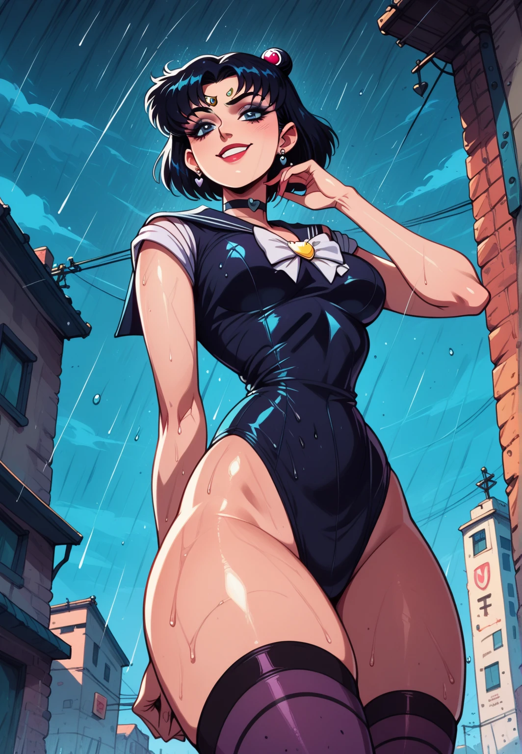 sailor mercuryがCowgirlで性交する, (((realistic, highest quality, High resolution, real women pictures:1.2))), (((sailor mercuryのレオタードを着ている:1.3)), (sailor mercuryのコスチューム), (slender body shape:1.7), Cowgirl性交するNadia, (anatomically correct:1.3), short-haired with bangs, (I am wearing a white sailor warrior leotard whose fabric is too thin...:1.2), 膣に陰茎を挿入するCowgirlポーズ, curved body, not wearing underwear, The lower part of the body is exposed, 大きく股を開いてCowgirl, A white leotard that sticks to your skin too much, Detailed depiction of the vagina, beautiful thighs, A huge penis is pushed up into the vagina, nose too small, toned stomach, 16 year old beautiful girl has sex with clothes on, saddle, Cowgirl, Girl Straddling Man, (normal limb), Too cute small face, The whole body is wet with sweat, put your hands behind your head, can'I can't see my nostrils, realistic, vagina is wet, lips slightly open, (anatomically correct:1.2), man inserts penis into girl, sailor mercury, 16 year old female high school student, On a street with heavy traffic during the day