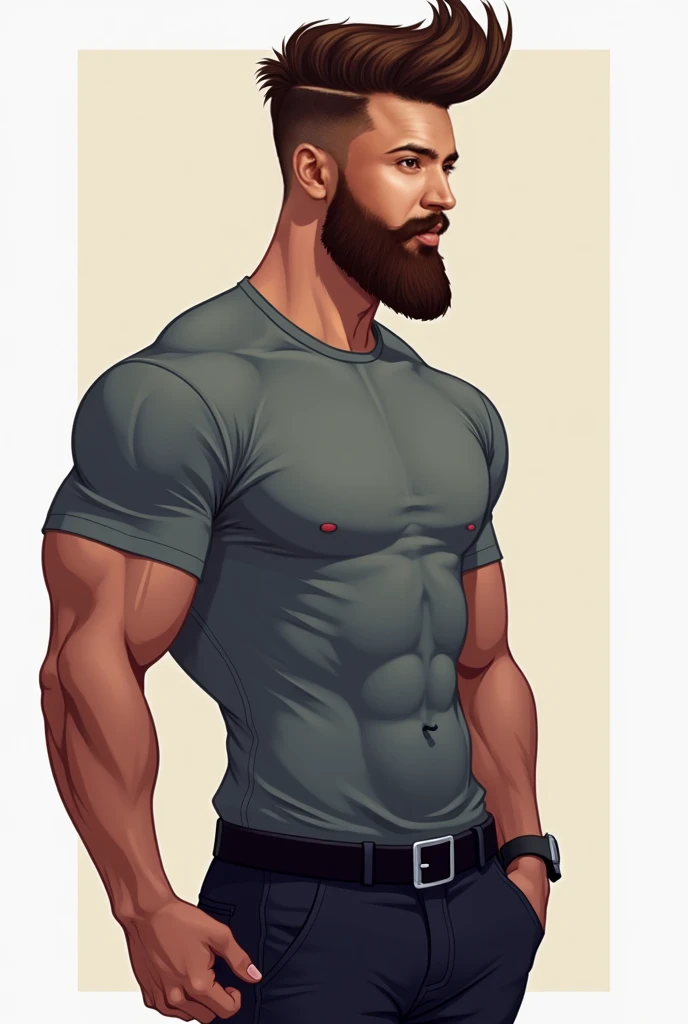 Patchy beard, short hair 6 pack abs smoking