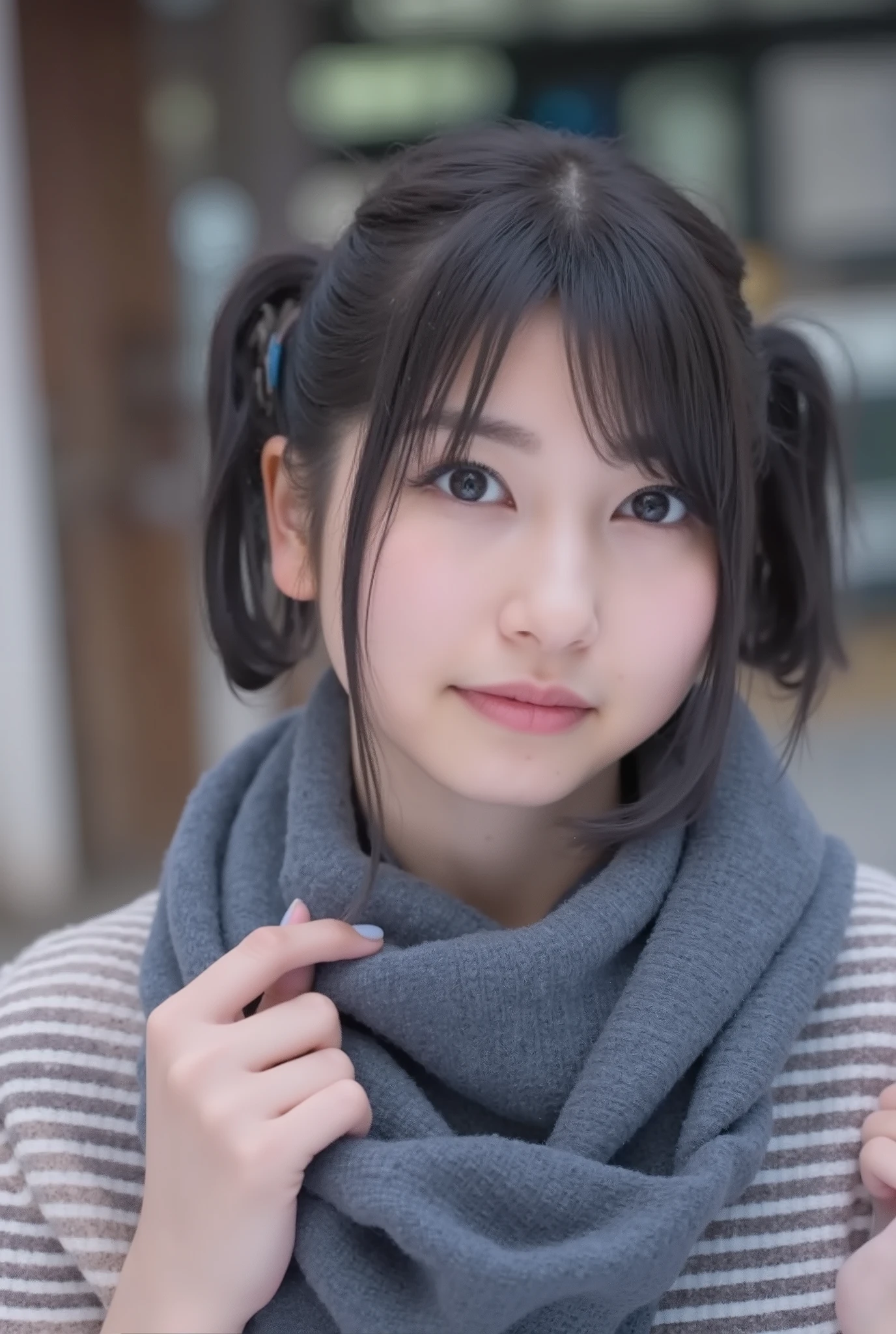 High resolution, high resolution, Attention to detail,, Anatomically correct, sharp, gray bachairground、((Japanese)), alone,snow-white shairin,fair shairin、Fuller lips、very cute、Small breasts、Small breasts、An ennui loohair、 Shapely breasts, mesh brown hair、Twin tails、short hairのTwin tails、short hair、Stylish dresses、(((Stand upright, Facing the center of the screen.))) ((Upper body angle))、RAW Photos、Highest quality、Super Resolution、Best image quality、masterpiece、8hair