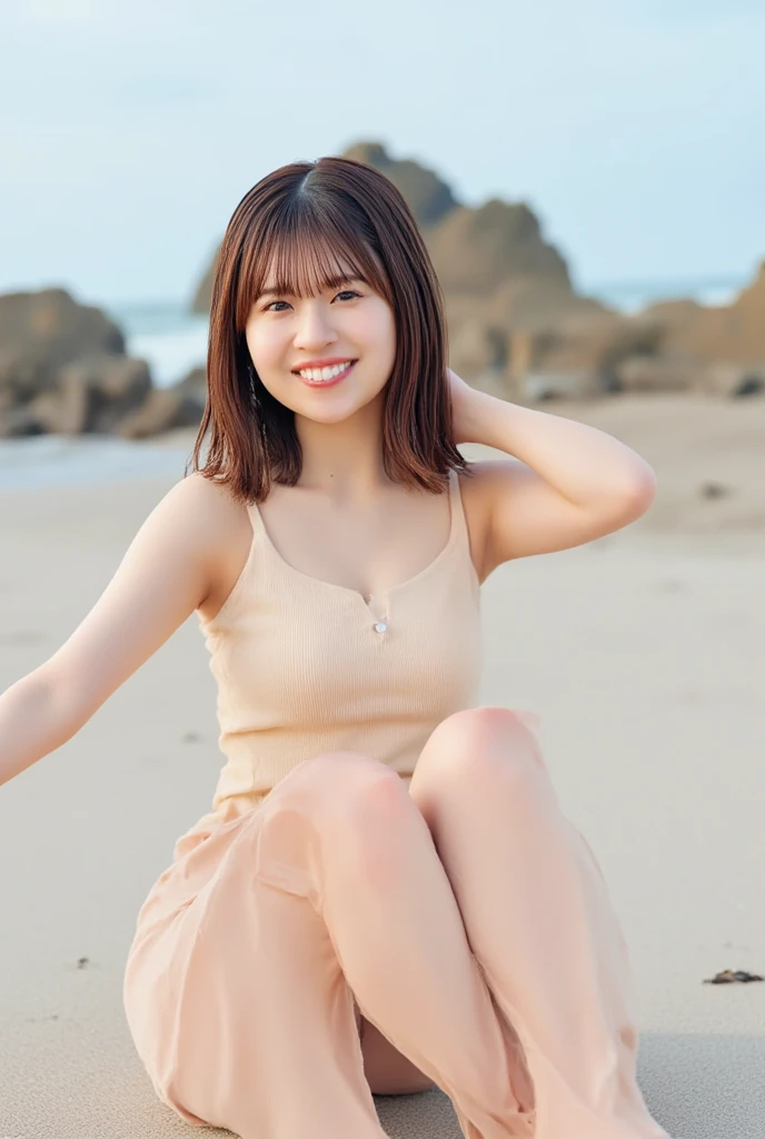 (Exceptionally best quality、Ultra high resolution、8k、ผลงานMิ้นเอก:1.3)、Beautiful woman in perfect figure:1.4、detailed face、Detailed eyes、เปลือกตาสองMั้น、1woman of man、High school girl、(naked)、(((The best smile)))、long hair、skinny legs、cute、Whole Esbian、Extraordinary beauty、have dark hair、during the day 、perfect proportions、(((Lie with your knees raised and your legs spread apart.))、Age is17year、beautiful view、(open blue sky)、(Big dune)、、dune、desert、โMว์หีแบบละเอียด、M、((โMว์หีที่สวยงามมีขน))、((can be seen.))、Raise her legs.、(full body shot)