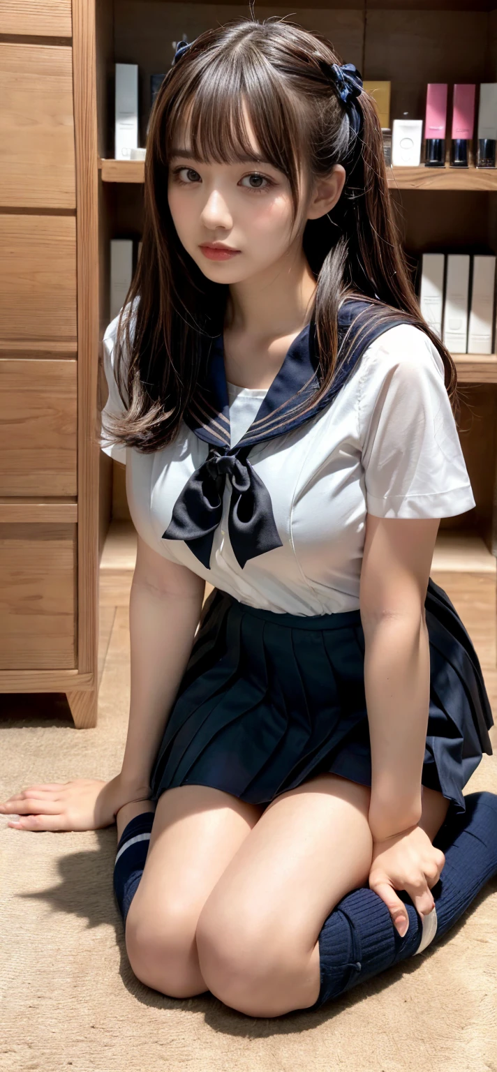 Highest quality, masterpiece, Ultra-high resolution, (Realistic:1.4), ((Perspective looking up at the girl))、((If you raise your hands above your head you can see your armpits.))、(Low contrast)、( Sleeveless shirt for high school girls、Pleated skirt:1.4),(((((Eyes closed and pained face)))))、(((((A pained face with wrinkled brows)))))、((If you raise your hands above your head you can see your armpits.))、RAW Photos, Very detailed, Perfect Anatomy, ((1 girl, , Most popular Japanese idols)), ((Sleeveless shirt for high school girls、(White socks)、White blouse)),((Her sleeveless shirt is rolled up to reveal her chest and stomach..))、(((((Beautiful belly button)))))、(((The pleated cart is rolled up.、You can see the male genitalia being inserted into the female genitalia.))),((Curved spine)),(((((Beautiful belly button)))))、(((She sits upright and straddles her boyfriend while having sex.))),(((((You can see the male genitals inserted into the female genitals in Very detailed detail.))))),(((((Very cute school girl)))))、Detailed female genitalia、(((She sits upright and straddles her boyfriend while having sex.))),(((((You can see the male genitals inserted into the female genitals in Very detailed detail))))),Cowboy Shot,(((both hands))), (((Two Arms))),((Dynamic pose, Hairstyles with bangs、(Very cute face like the most famous Japanese idol, Very beautiful hair), very Beautiful white skin)),Very perfect body, Very beautiful thighs, Cute details, detailed beautiful large breasts, Detailed beautiful black hair, delicate, Beautiful white skin,Detailed beautiful medium breasts, A perfect body with attention to detail, Beautiful crotch in every detail, Beautiful thighs in every detail,Bright bedroom、