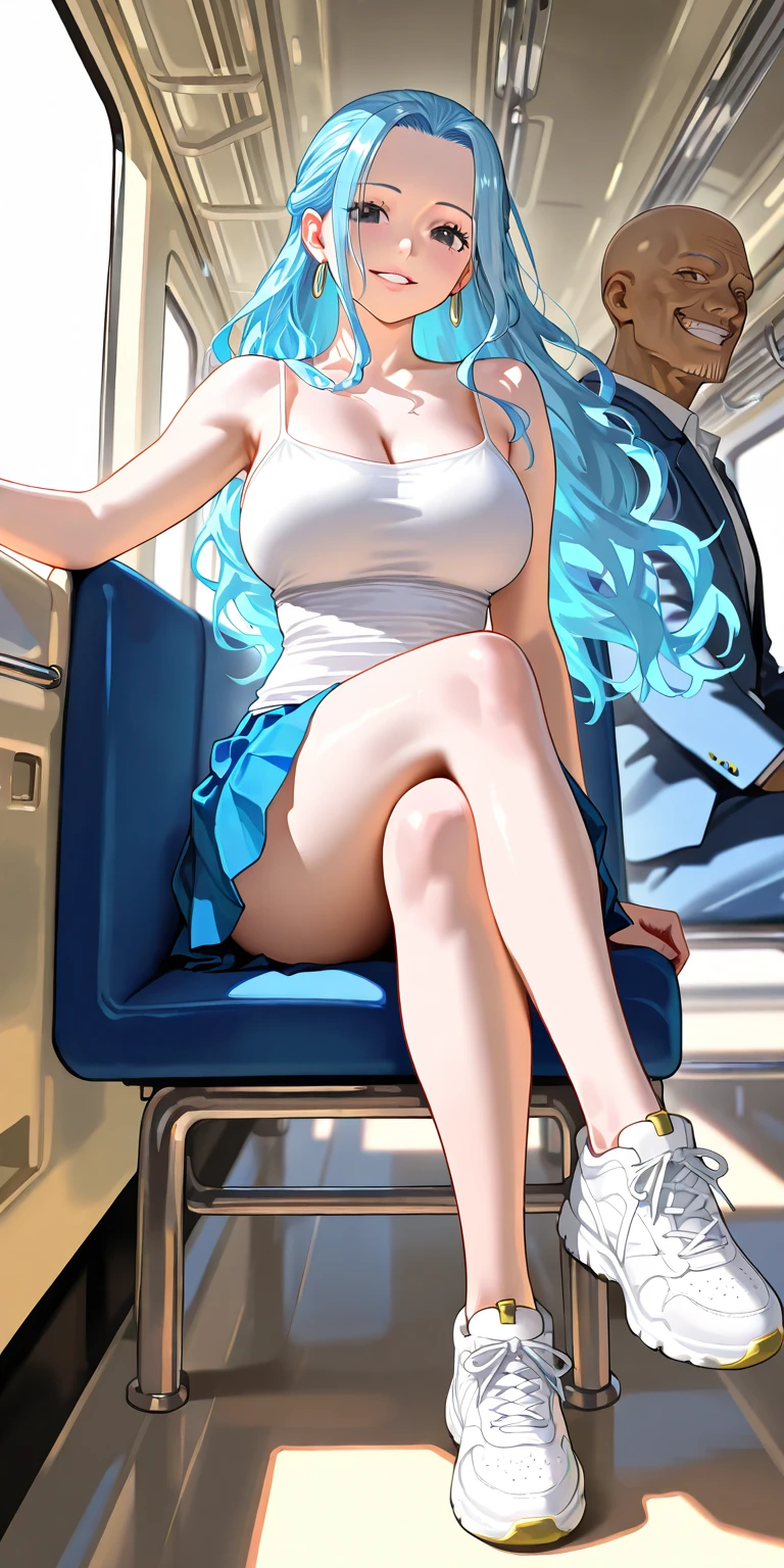 （Enrich the picture，Masterpiece level quality）Beautiful 8K CG artwork，Goddess-like posture，Sitting in the cabin of an airplane，Postural exercises，Slim and soft，Translucent skin，Black hair、The beauty of extra-long hair, Super Long Straight Hair，The skin is fair and juicy，Big breasts lingerie miniskirt uniform，Perspective Part 1.2x enhanced silhouette effect，Exquisite transparent blues pattern in pajamas，The details are intricate and exquisite，The background is slightly blurred，Charming and lustful leg seduction，Drool，K cup big breasts，Blush，Japan goddess，Perfect body slim curves，Cabin scene，Lace panties can be seen，spread their legs，