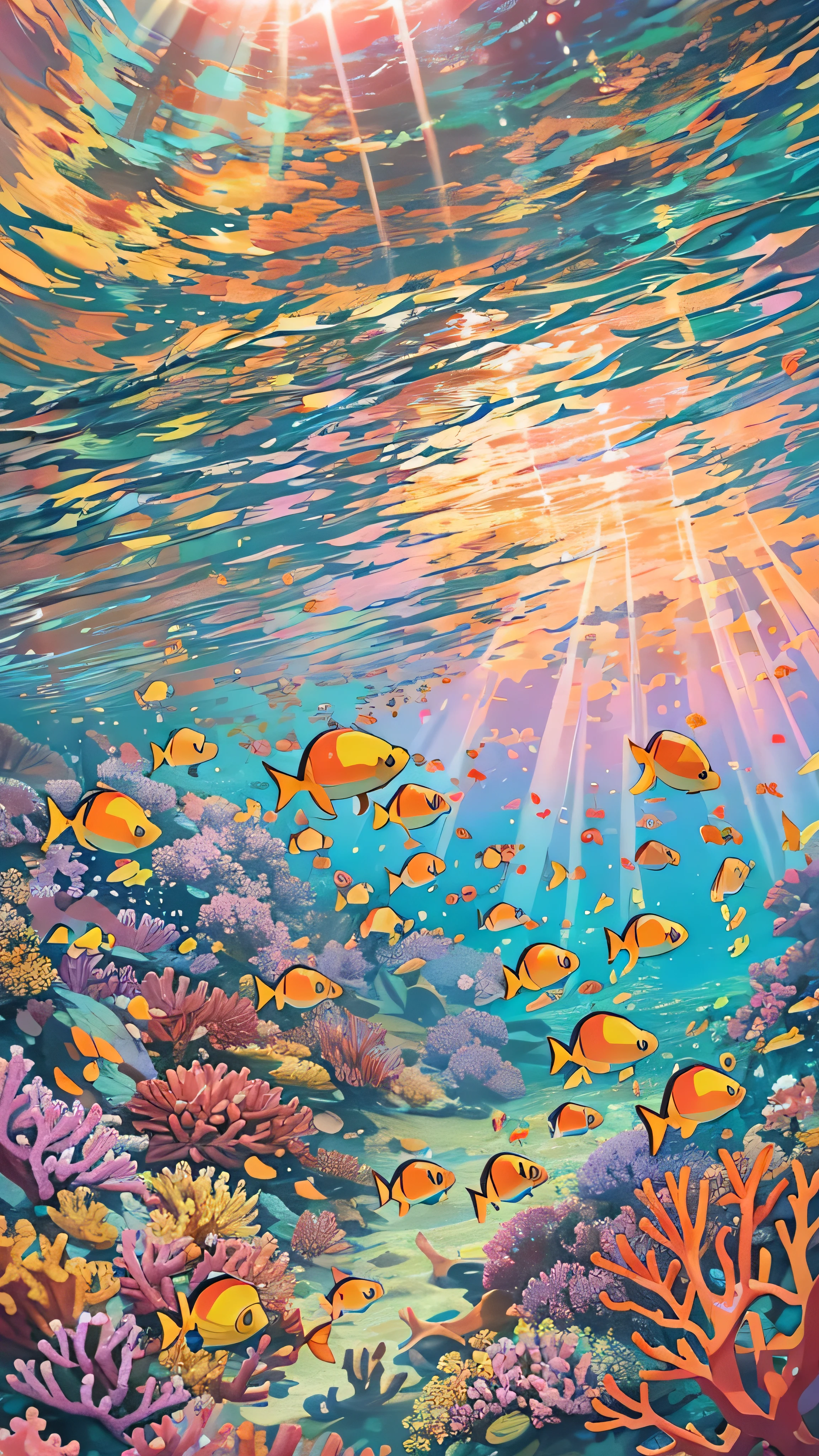 in high-definition images、A spectacular dramatic expression in the intense style of Marin-chan swimming in a coral reef 、 Marin-chan and spectacular underwater scenery 、 View of the coral in Okinawa 、 red and orange coral reefs 、 Masterpiece of Ocean Imagery 、Blue fish are swimming too 、 detail of the highest quality intricate coral in one ocean 、 super clear 、Sun light from above 、 realistic seven-color coral reef ocean 、 Colourful panoramas 、24K。