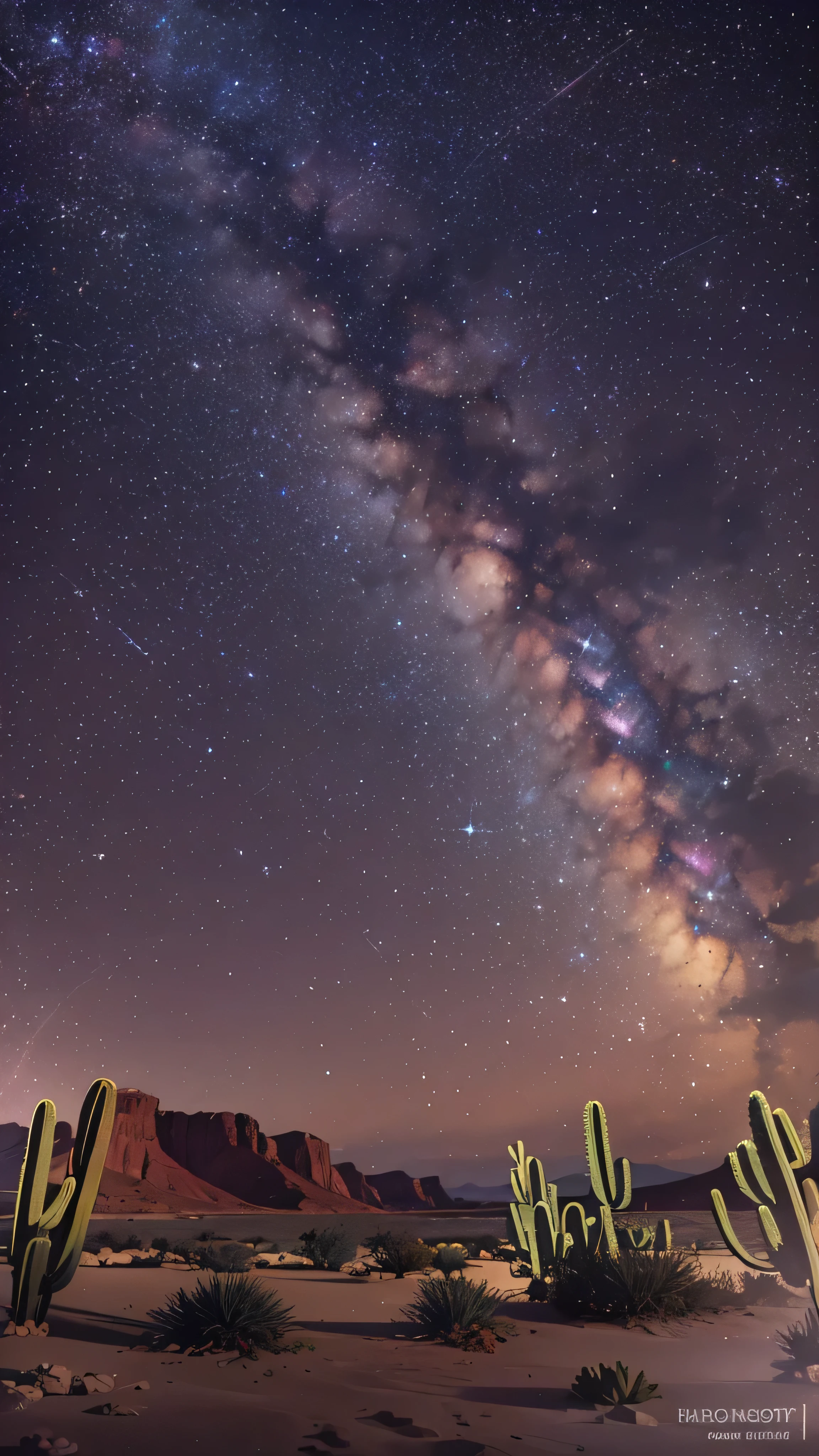 Starry night sky with cactus and milky in the background - SeaArt AI