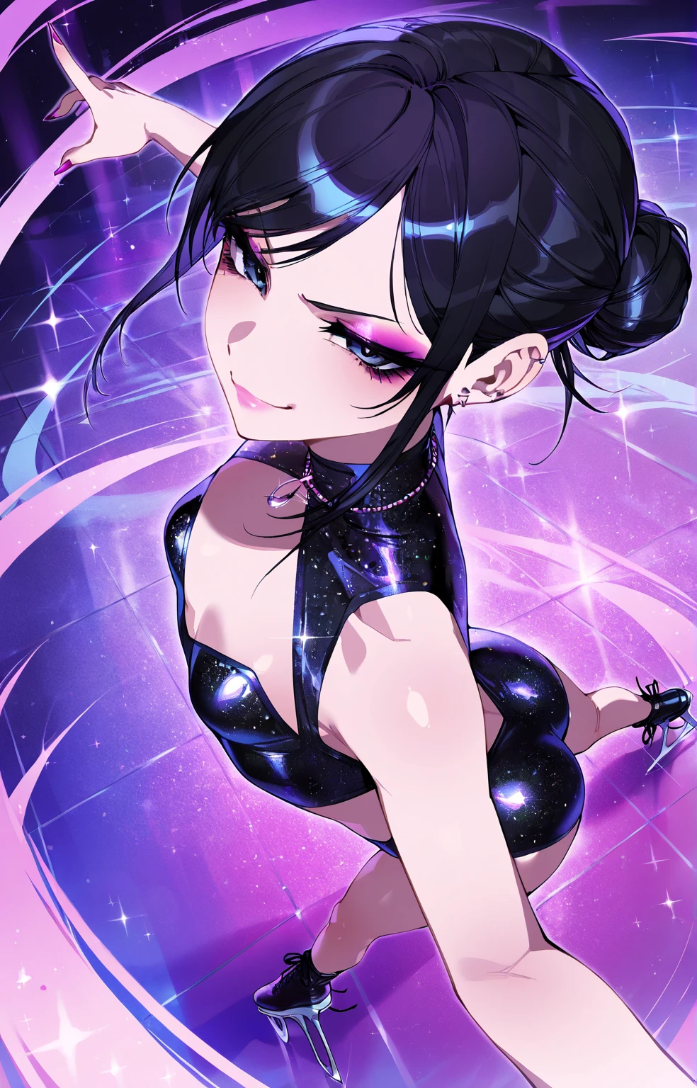 A girl is posing for a photo, cute女の子, 

(((Ultra-high resolution)), ((highest quality)), ((masterpiece)), (Very detailed), (Beautiful sparkle), (Anatomically correct)), ((Realistic)), ((The best CG)), 
CG illustration, Photorealistic:1.37, 8k, 1080P, Anime 2D Rendering,

(((One Girl))), 
(Symmetrical facial features:1.4, Perfect Face), Beautiful clavicle, (Beautiful fingers), (((Beautiful breasts, Small breasts))), Beautiful body, Beautiful thighs, Beautiful legs, Perfect round ass, 
(((Detailed skin, Oily skin, Textured skin, Beautiful white skin:1.4))), 

(((Baby Face, cute, 10 years old))), 
(Droopy eyes, Expression of fine eyes, Beautiful and delicate eyes, Sparkling eyes, Eye Reflexes, Dark Eyes), 
(Beautiful Nose,Thin Nose), 
(Smaller mouth, Glossy lips, Beautiful Lips, Thick lips), 
(Beautiful Hair, Shiny Hair), Hair fluttering, (((Black Hair, Perm))), 

(Shiny Purple Sleeveless Bodycon, Mini Dress, Tight Dress)、(Black knee-high stockings)、(Black Long Gloves)、(Black high heels)、
BREAK  

(smile、Embarrassed expression、Blushing), 
(Character Focus, Cowboy Shot),  
((night、Night Lounge)), 

