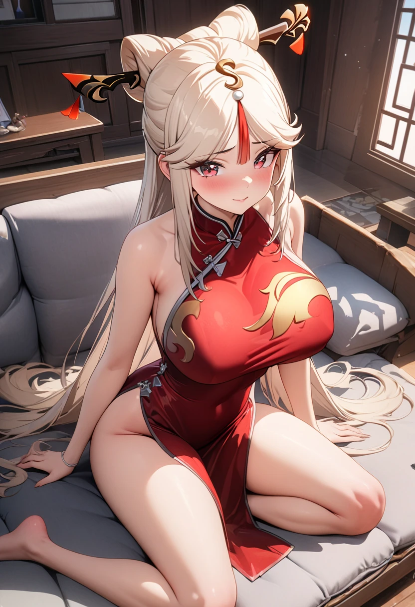 ((best quality)), ((masterpiece)), (detailed), 1girl, off-shoulder sweater, NSFW, small breasts, prominent collarbones, skinny arms, flat stomach, visible hip bones, ponytail, thick ponytail, heavy ponytail, red and white clothing, full body, whole body, body, NSFW, full body, whole body, head-to-toe NSFW