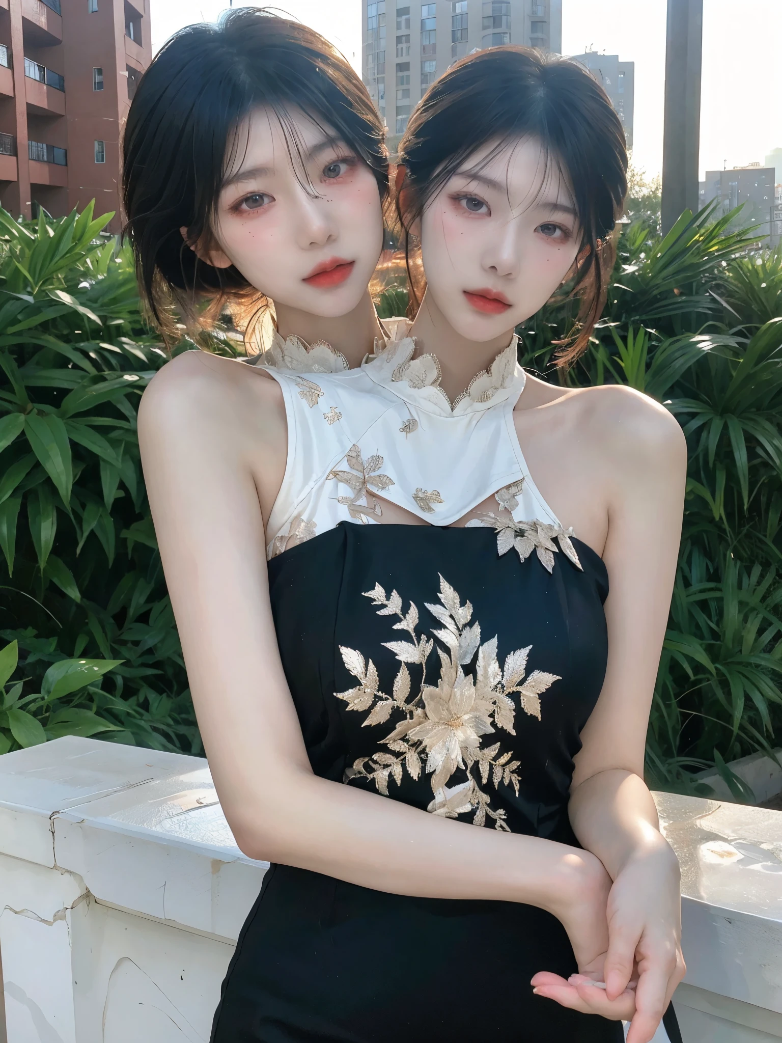 absurdres, RAW photo, extremely delicate and beautiful, masterpiece, Best Quality, ultra high resolution, 32k, hyperrealistic, ultra-detailed, late 20s, very Slim body, narrow waist, very small head, handsome detailed woman, very detailed eyes and face, realistic face proportions, Stunning detailed eyes, Realistic beautiful face, very small face, Realistic small beautiful eyes, delicate facial features, tearful mole, earring, very huge round breasts, ((((full body shot)))), medium hair, black hair, ((cheongsam)),