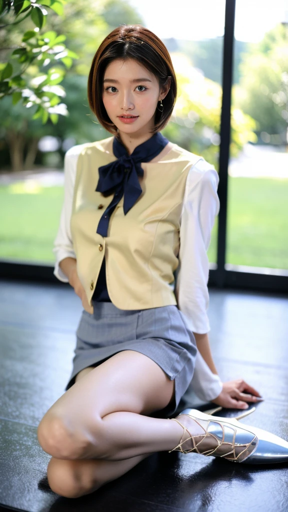 Ultra-realistic 8K CG,masterpiece,小顔のFemale Space Detective Annie、((Highly detailed background, Delicate pattern, Intricate details)),Brown mini skirt、Panchira action scene、Brown vest、Western-style clothing、Ultra mini skirt、White shorts,Female Space Detective Annie、Brown mini skirt、White panties、High Kick、Spread your legs wide、White pantiesがよく見える、Female Space Detective Annie、立膝で股を開いてWhite pantiesが見えている、Beautiful boobs、居合いのポーズでWhite pantiesが見える、front、Beautiful thighs、highest quality,very detailed 顔,andても美しい目 and 顔,and