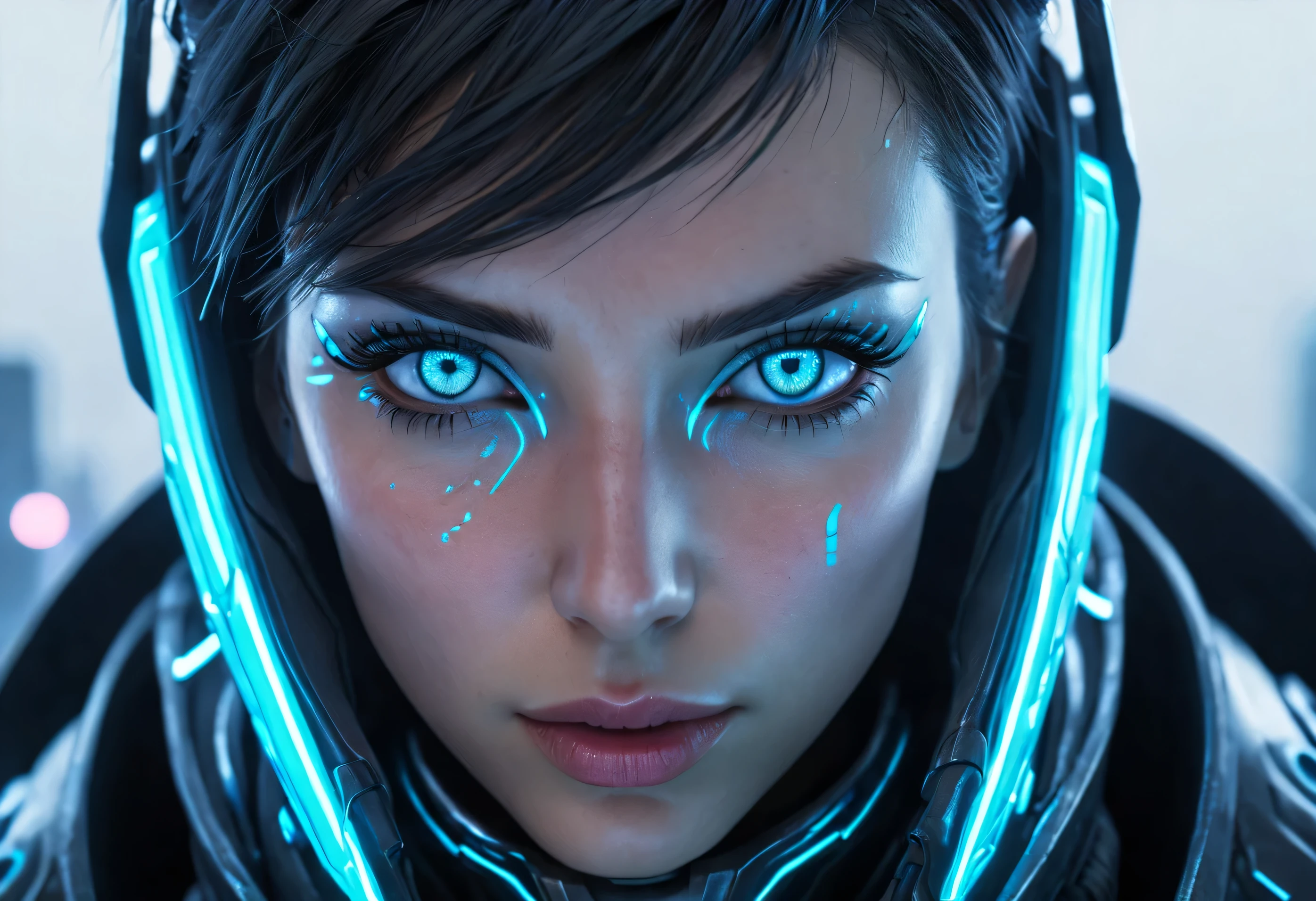 WOMAN'S FACE powerful armor, sharp look,
freeze, calls , perfect details , ( better quality , 4k,
High resolution, masterpiece :1.2), ultra detailed ,
Realistic :
1.37, HDR-10, Studio lighting , bright colors , ( cyberpunk ,
futuristic face ) style, Ice Blue Color Scheme, dynamic
lighting . MOD ULTRA FACE 8k laser eyes
