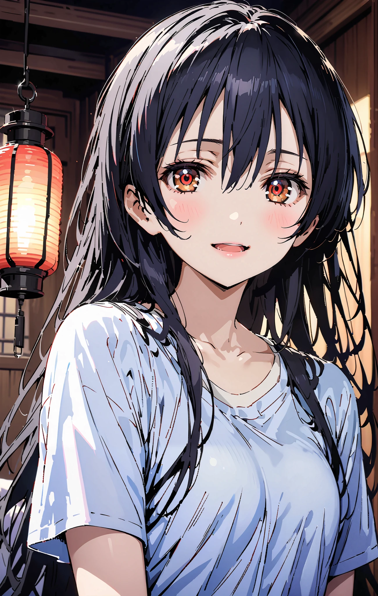 Sonoda Umi , long hair, bangs, hair between eyes, brown eyes, smile,sleepy, open the mouth, Lantern,hair straightener,Un blouse, loose t-shirt , one shoulder, Long Sleeve,Black string underwear ,Bare legs, bed with my thighs, beautiful scenery, residential area,morning, Interior ,whole bodyが illustrationsに入るように, break indoors, bedroom,
break looking at viewer,whole body,
break ( Masterpiece:1.2), top quality, high res, Unity 8k Wallpaper, ( illustrations:0.8), ( beautiful detailed eyes:1.6), highly detailed faces, perfect lighting , Extremely detailed CG, ( perfect hand, perfect anatomy),