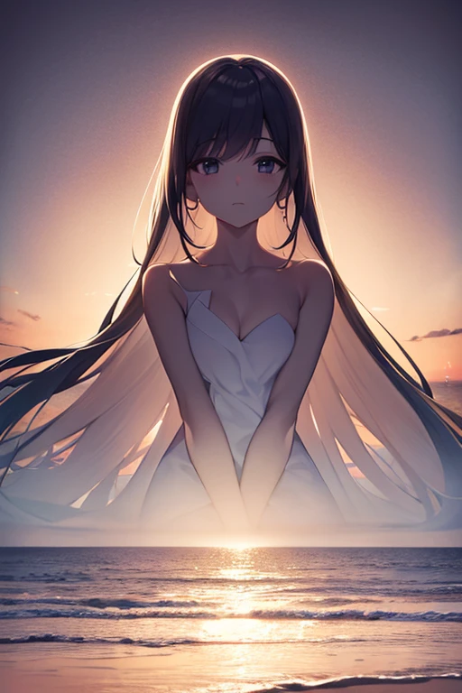 High quality,8k ultra high definition,美丽的Doubleexposure,Combining the silhouette of the goddess with the sunset coast, sunset coast should be used as the bottom background,Details are integrated into the silhouette of the goddess,Clear lines,The background is a monochromatic ,Focus sharp,Doubleexposure,Created by yukisakura,Gorgeous full color