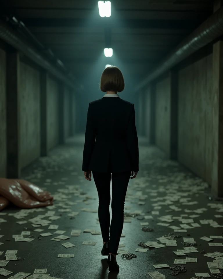 Under the cold fluorescent light, the human experiment room of the frightening research facility, filled with piles of human bones, was unexpectedly bright. The director of the research facility was a beautiful, intelligent femme fatale with short blonde hair and glasses, who looked seductive in her suit as she walked, trampling over the bones with her black stiletto heels.