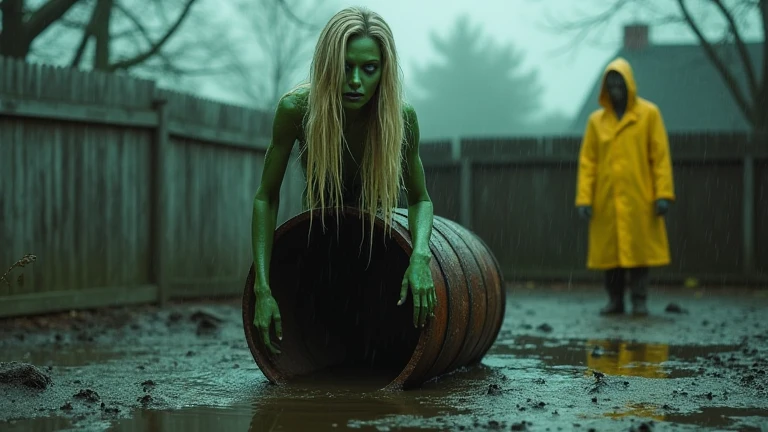 Zombie long hair, female zombie, (green acidic vomiting, villain, (open mouth and vomit puke green toxic), full body, full body view,