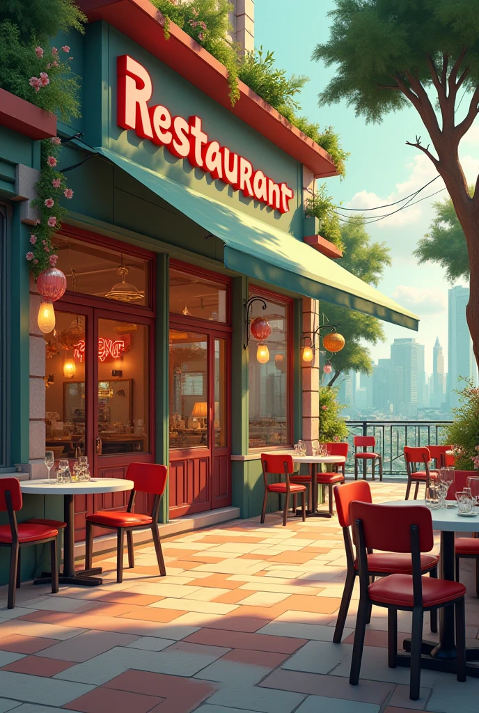 Panoramic motion video of restaurant areas (facade, entrance and dining ...