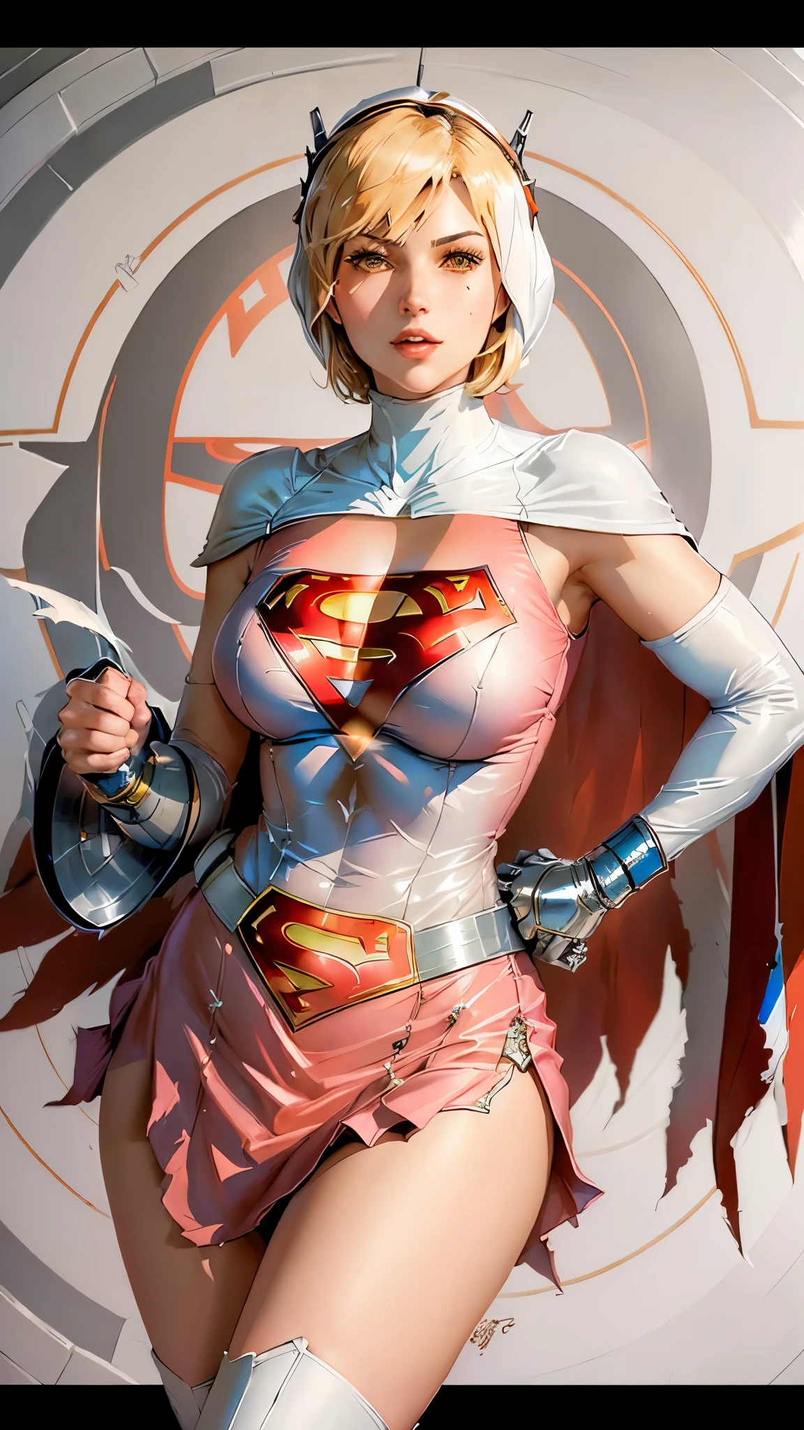 (best quality, master part, absurdos)), 1girl(Supergirl),20 anos, corpo definido, expressivos e olhos azuis, Seios enormes, ??, peito enorme, quadris largos