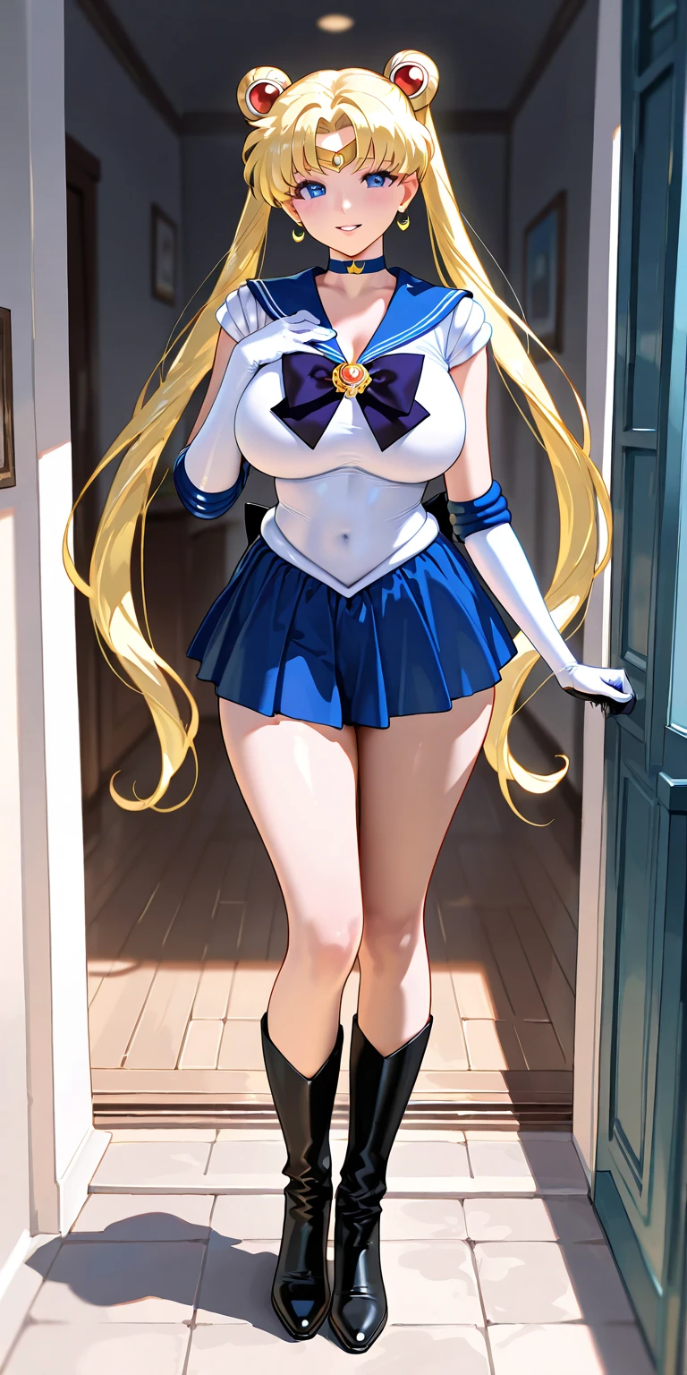 1girl in, lightsmile, Shiny skin, Best Quality, masutepiece, (Game CG:1.4), NSFW, Detailed beautiful face and eyes,Pubic hair, Sailor Marvenus I could feel the battle, Serious, Cowboy Shot