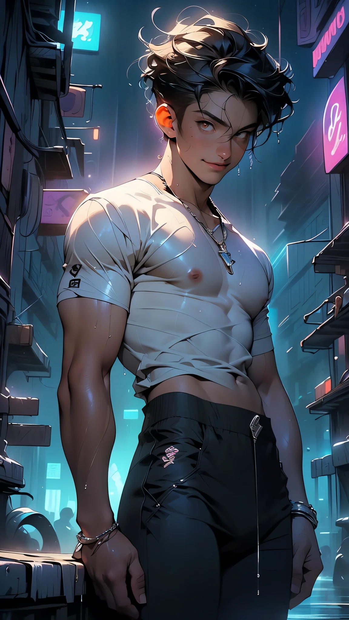 (8K, RAW photo, Highest quality),Realistic,2 handsome men，frontage，Intricate details，Extremely detailed eyes and eyelashes，Muscular male,Manly,Night sky,Soft lighting,Cinematic lighting,Portrait,Close-up,Lovingly，Exposing the pectoral muscles,Photo of a white gay model with black and blue eyes, Blue eyes, Stand in front of a gray background, Sports panties, 22 years old, Lean, beefy, Short hair, Digital SLR, hyper qualit, Fujifilm XT3, Crystal clear, 8K, Ultra HD, High detail, Ultra photo realsisim, haar, Pubic hair, ((Realistic skin), ((pores)), ((highdetailskin)), volumettic light, groin, far,sensual lingerie,Top-down view, Complex 3D visualization, High detail, 1 handsome young man (NSFW) looking at viewert (PureErosFace_v 1:0.6), 18 years old, Pure, Real human skin , (Bare chest), musculature, Vivid details, Hyperrealistic, Beautiful background (medieval: 1,2), Octane rendering, 8K, Yes, Best quality, Masterpiece, Extremely detailed, computer graphics, Unity, Wallpapers (Realistic, Photorealistic: 1.37), Stunning, Fine details, Masterpiece, Best quality, offcial art, Extremely detailed CG unifies 8K wallpapers,
