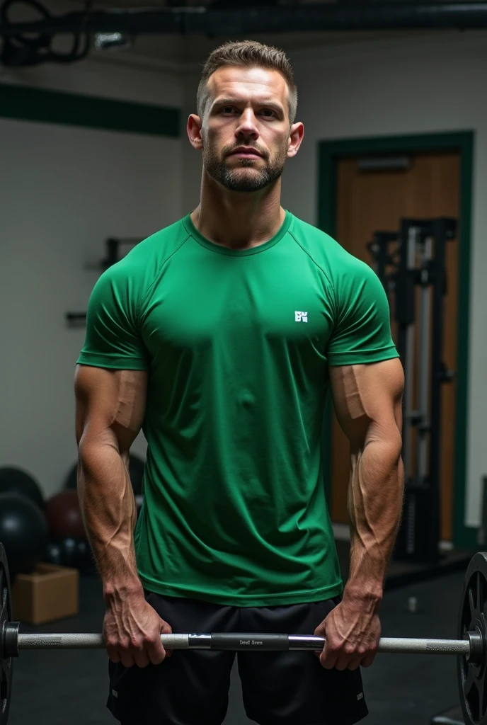 White age boy , vampire hunter, 18 years old, military haircut, black hair, green eyes fixed, affiliated features, no facial hair, height 1.93, weight 100 kg, aesthetic muscular build, broad shoulders, V-shaped body, full body focus, completely hairless,