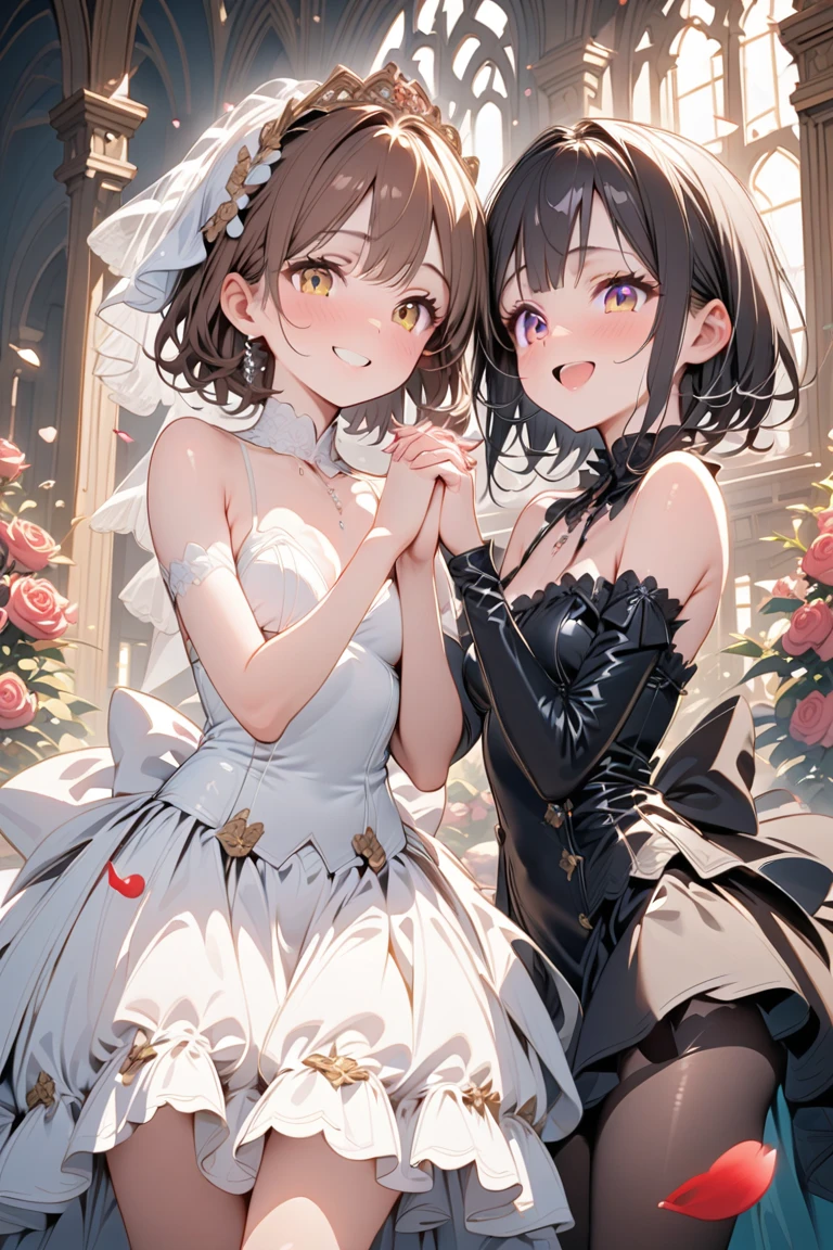 masterpiece , best quality ,1girl,solo,White Gloves,pants, looking at viewer, Black ribbon on the back of the head,brown eyes,brown hair,Shoulder length hair,bobbed hair,Bundle your short hair back,short ponytail,Woman in black butler's outfit,pants,