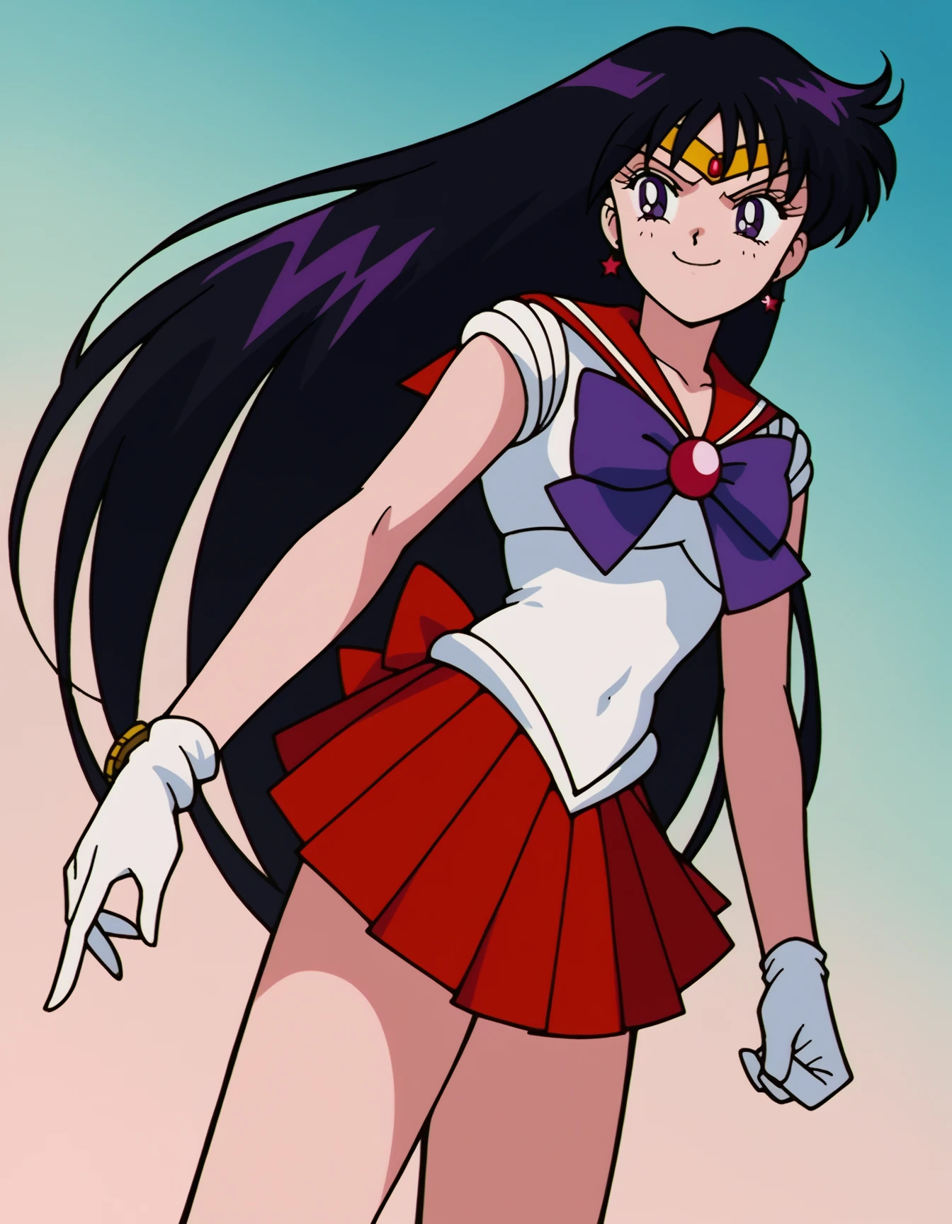 (Masterpiece in maximum 16K resolution:1.6), (intricate detail:1.4), (extremely insane detail:1.4),(highest quality:1.3),
BREAK,
((official art):1.4), in style of (Kazuko Tadano:1.2),{The Image reveal her whole body as she adopts a dynamic_pose},
BREAK,
(((shoulder length black hair))),beautiful eyes, full body, Rei Hino,(((18 years old Anime girl))), happy face, midnight at Anime city, extremely luminous bright design, pastel colors, autumn lights, ultra-realistic skin texture, ultra-realistic eyes glow, ultra-realistic hair texture, ((sailor mars tiara)), ((sailor mars shoes)), ((sailor nars gloves)), ((sailor mars uniform))), ((sailor mars choker)),
BREAK,
She is adopting a ((dynamic_pose as she boldly moving around in the scene in an exciting way):1.3),((perfect_pose)), ((looking dreamily into the distance)),((full body):1.3), perfect_fingers, perfect_legs, perfect_hands, More Detail.