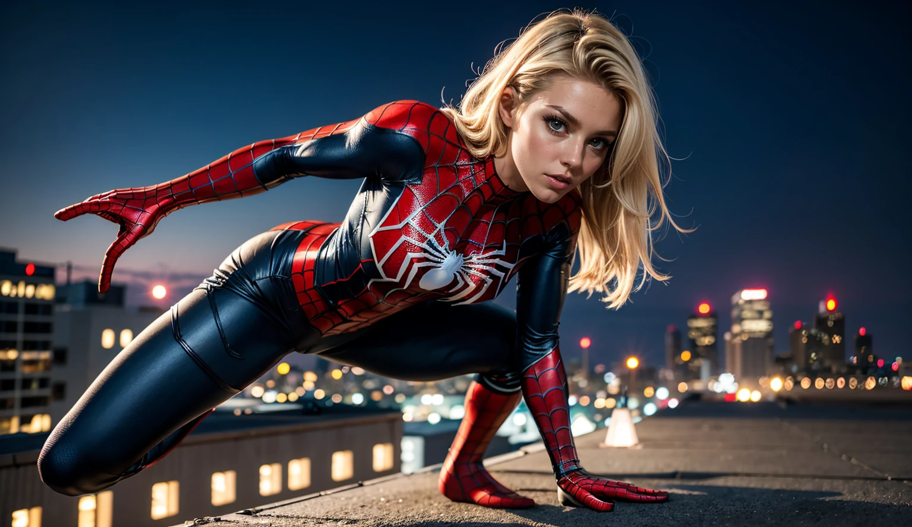 Realistic image of {Spider-Man 2099 standing, fucking Gwen Stacy, hard from behind, {fucking} action, smooth and smooth skin, Symmetrical face, full body, big ass, symmetry and full mouth sensualizing, human ideal, Lens 85mm, f8, photography, ultra detail, Natural light, backlight, photo, studio lighting