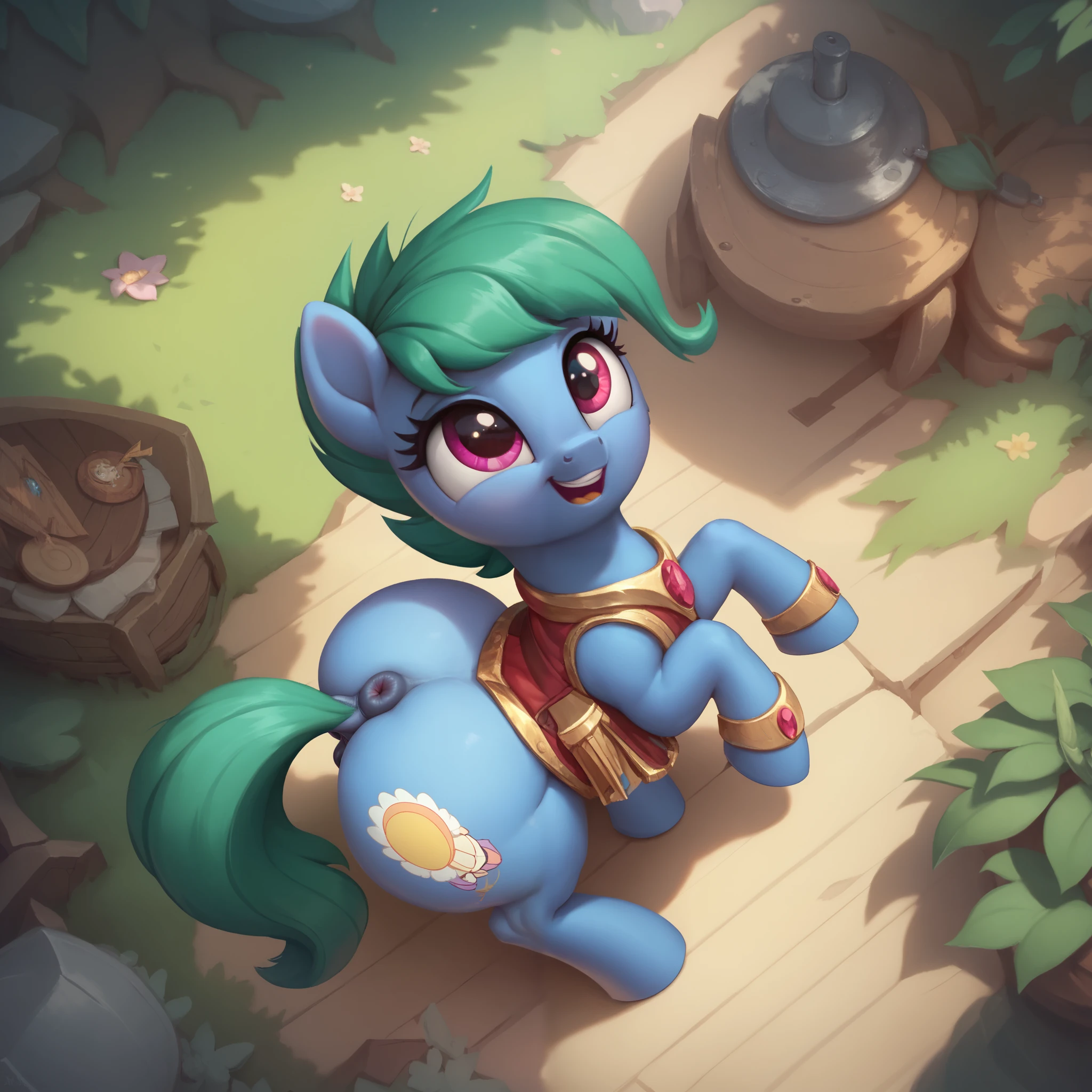 score_9, score_8_up, score_7_up, score_6_up, score_5_up, source pony, Ponka anus, nsfw, solo, closeup, from above, my little pony, mlp, filly, detailed forest background, cute face, huge ass, horse teats, breasts, like a blimp, wide hips, big ass, tetrapod, for legged, 4hooves, pony anatomy,