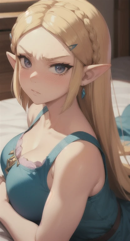 NSFW,
masutepiece, Best Quality, Highly detailed,
a short bob,
zelda\(Princess\),

Full - blush,
Sweat,
Lying in bed,
After SEX, 
close up of face,Semen on the face, A smile