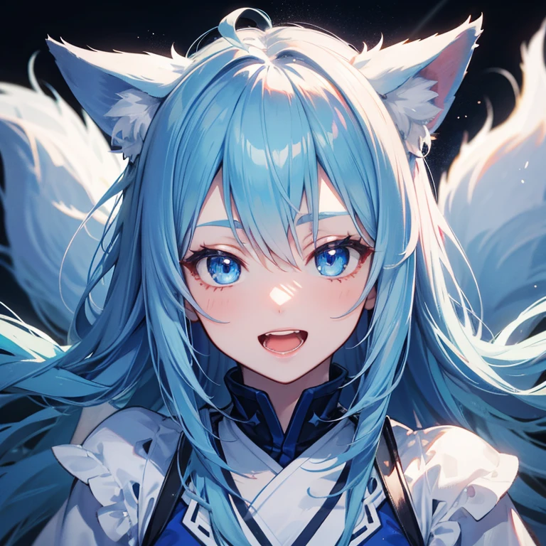 Cute girl snow cat ears light blue long hair
