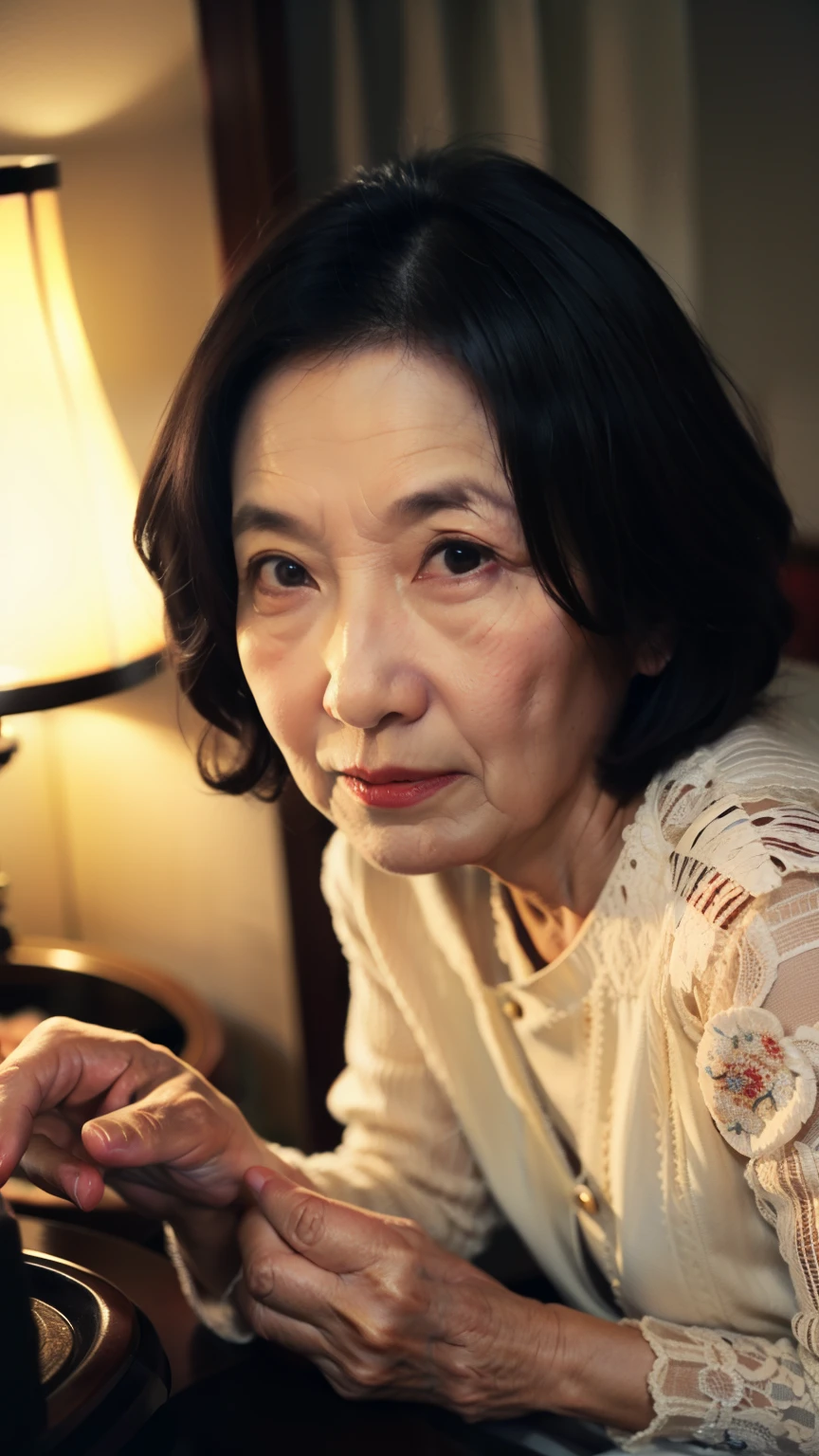 masterpiece, ((Depth of written boundary)), 32K, Beautiful finish, Face close-up, Beautiful mature woman, 80 years old, Photo of your ID, Business Person, board member, View from the front, Long face, A disdainful look, Cool look, Red lips, Thin lips, White innerwear, suit, Remove Background, Light from the front,