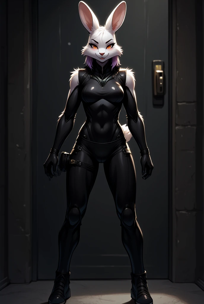 My Hero Academia style, anime Girl, female, Amity Blight, The Owl House, trending on artstation pixiv, (full body shot:0.5), Masterpiece, Perfect Anatomy, Super Detailed, Pale skin, golden yellow eyes, pointy ears, Hair tied into a high ponytail pulled up in front, undercut on the sides, two-tone hair, long lavender hair with brown roots, Wide thighs, wide hips, Large breast, full body suit, hero suit, Spotted purple suit, multi-toned suit, purple suit, multi shade purple suit, light purple spot suit, dark purple spot suit, one piece suit, purple symbiote,