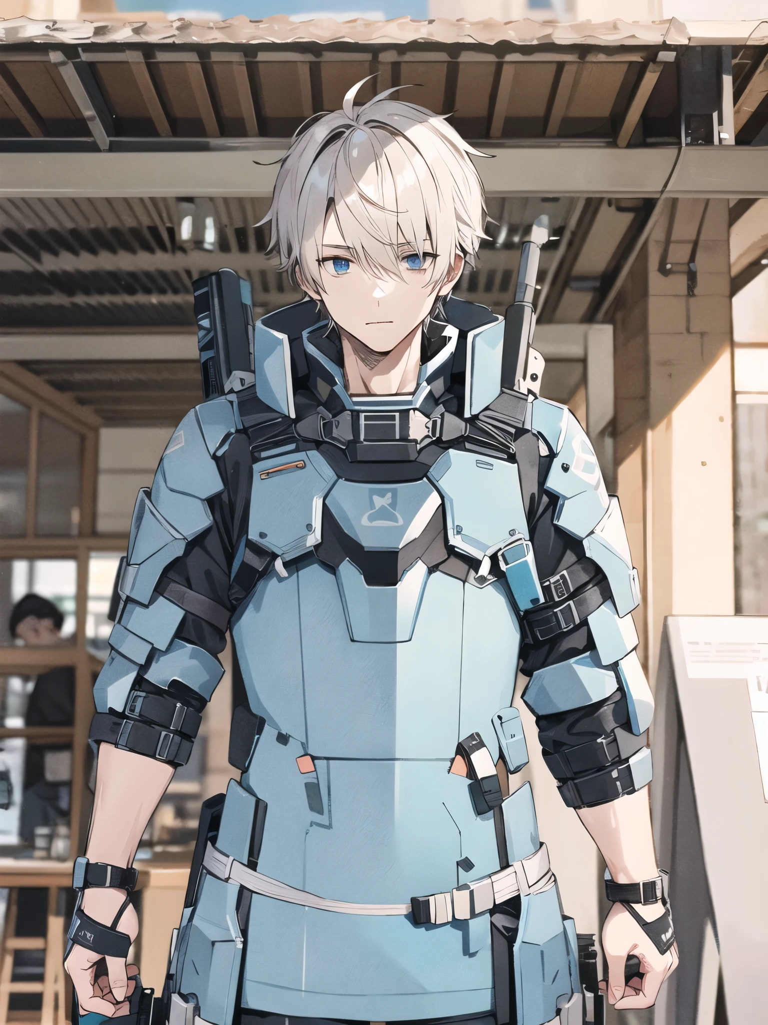 cool white anime boy cute tactical armor 