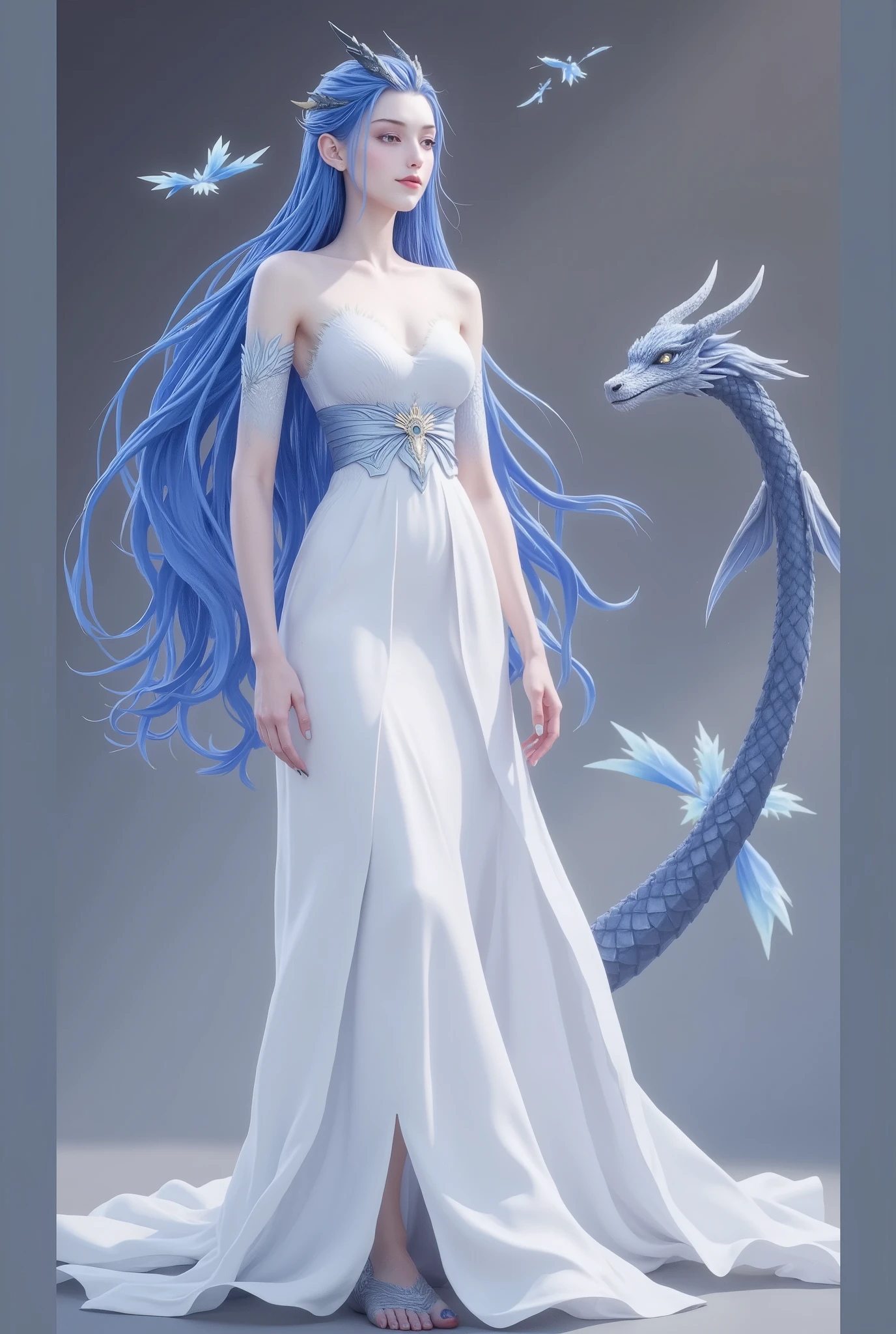Dragon Girl,  unique ，  blue hair, 