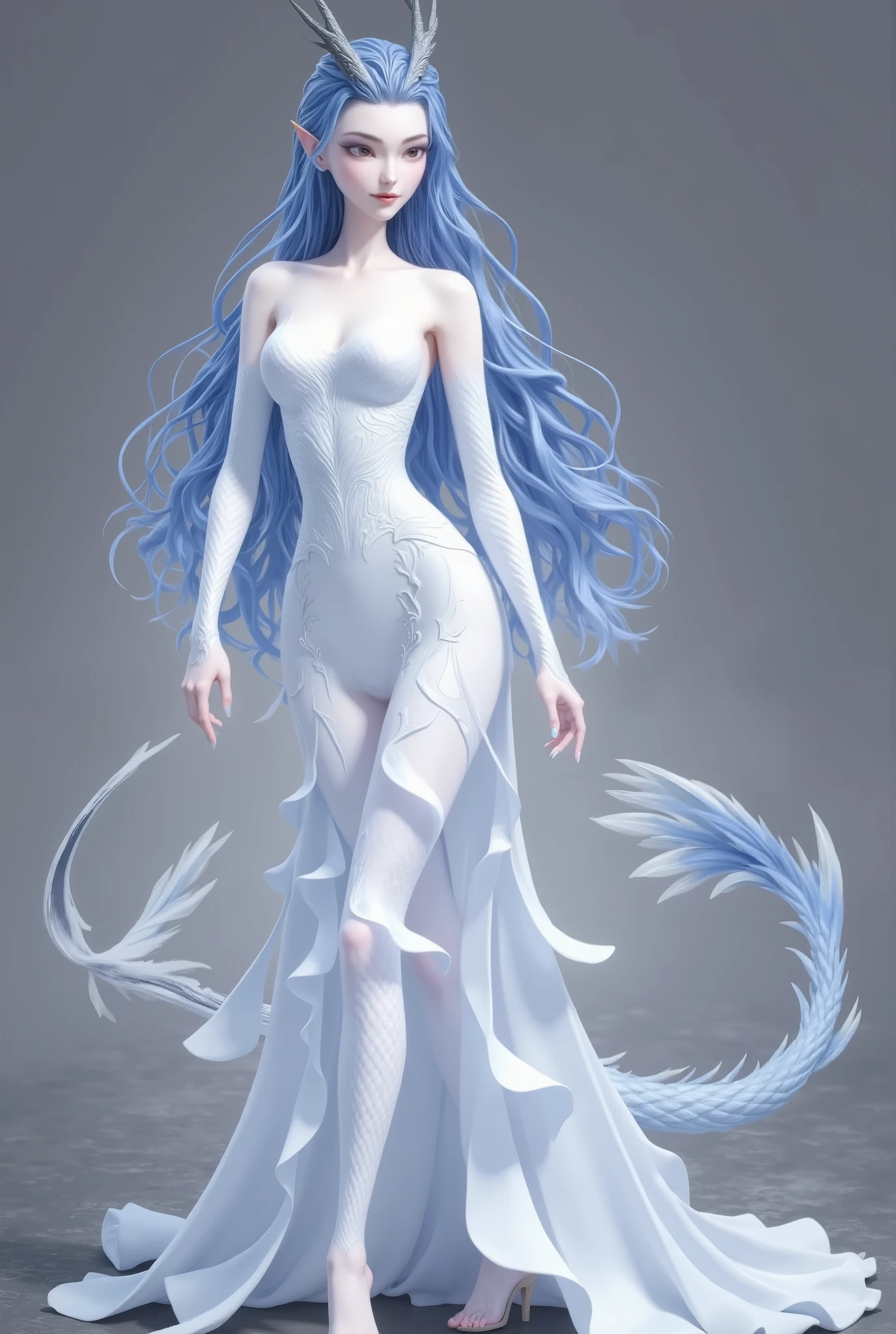 Dragon Girl,  unique ，  blue hair, 
