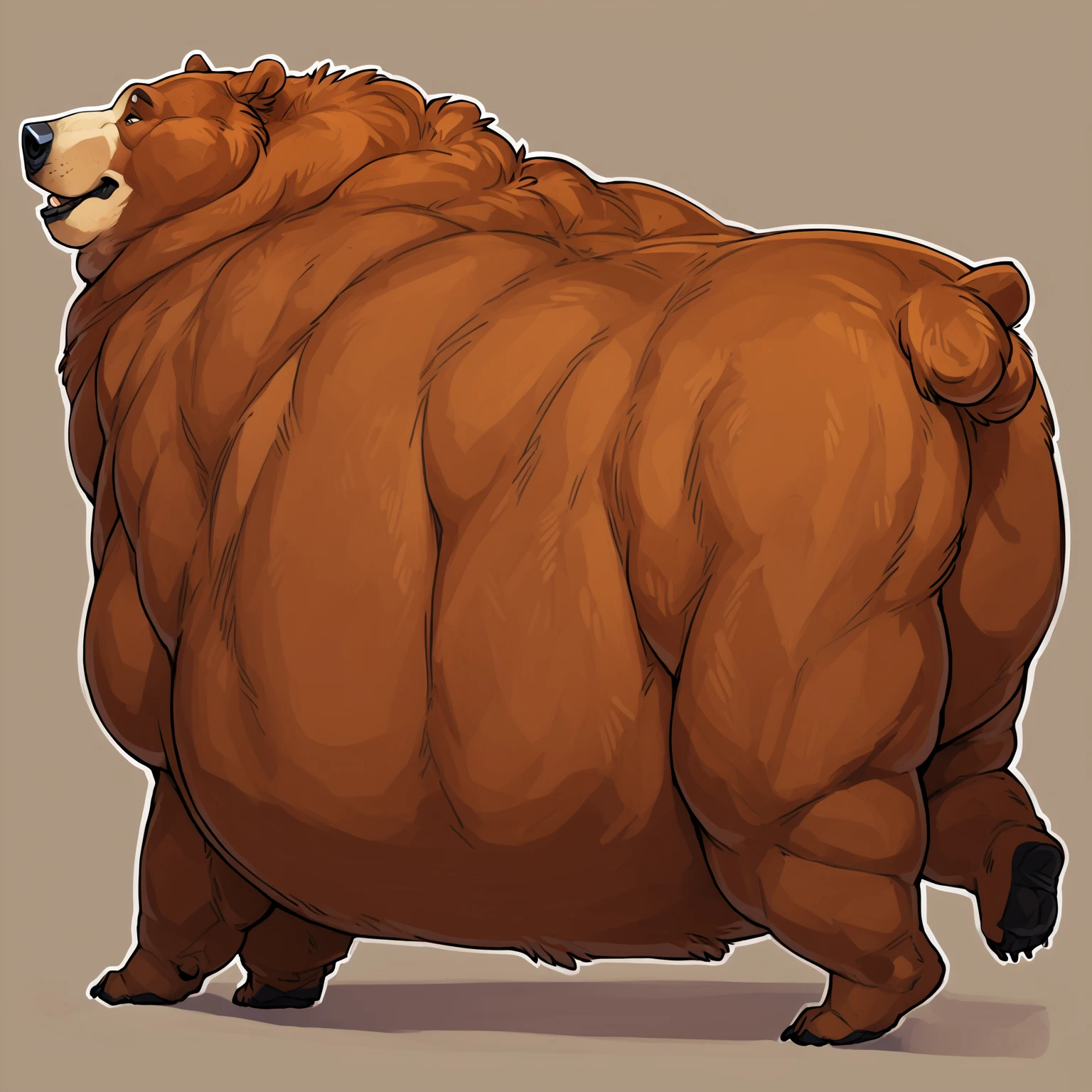 bear,male,standing back,solo,anthro,fat,chubby,plump,big Belly,yaoi,doujin,naked,fullbody,white blank background,by quanjiang,