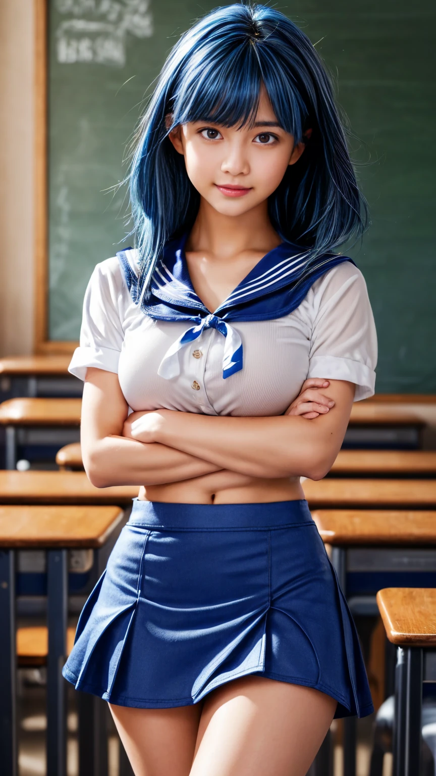 Sheer tank top、Transparent nipples、Big Tits、See-through underwear、pantyhose/stockings、classroom、School、Leaning forward、Open your legs、Blue Hair