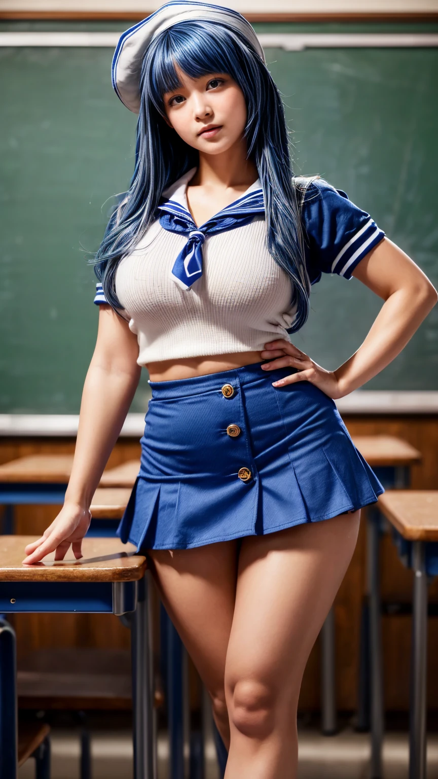Sheer tank top、Transparent nipples、Big Tits、See-through underwear、pantyhose/stockings、teacher、classroom、Pussy line、Blue Hair