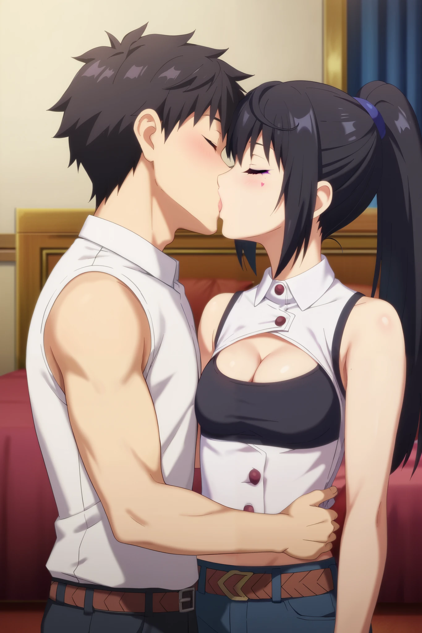 super high quality、high resolution、超high resolution、one girl、beautiful girl、Extremely beautiful、young、Fair skin、white skin、soft thighs、big breasts、delicate smooth hair、black hair、Natural perm、short hair、love hotel、sofa、high school uniform、intense sex、excited、I'm in heat、sweating all over、Creampie、face is bright red、uniform skirt、black skirt、Topless、Semen splashed、wet、No panties、No bra、kiss
