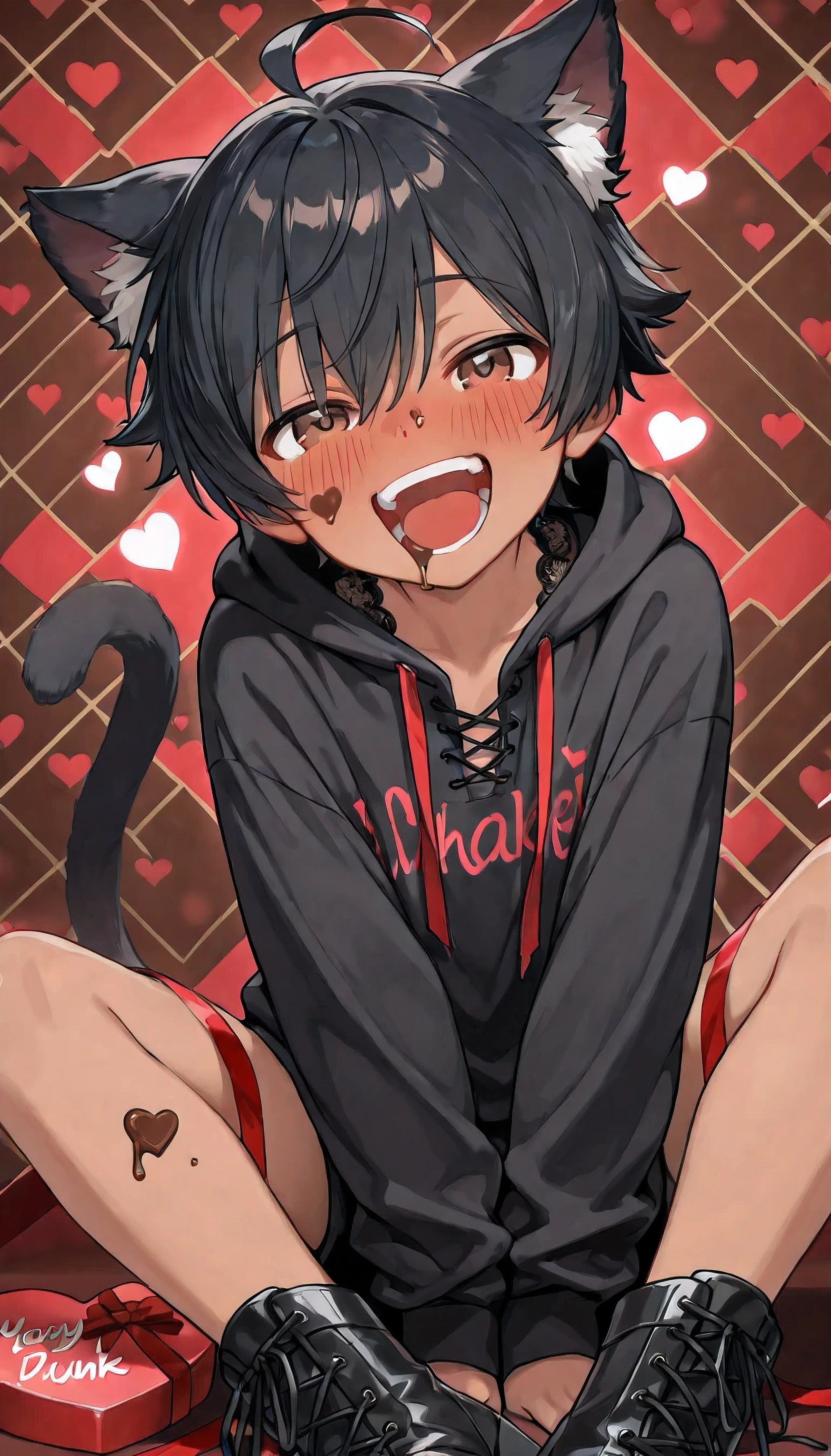 shota, Puppy, embarrased, with a lollipop, fluffly, sfw