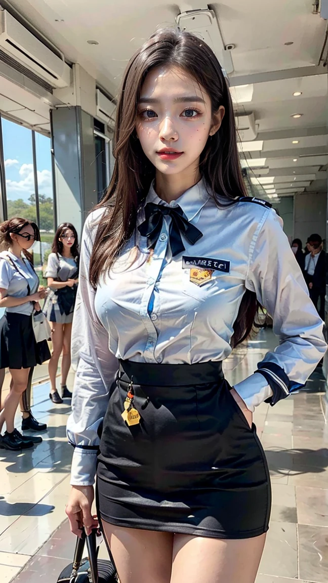 (1 Korean star with royal sister style), ((best quality, 8k, masterpiece: 1.3)), focus: 1.2, perfect body beauty: 1.4 , (smile), (Street: 1.3), highly detailed face and skin texture, delicate eyes, double eyelids, whitening skin, (big wave hairstyle: 1.3), (round face: 1.5), (vest skirt: 1.4),