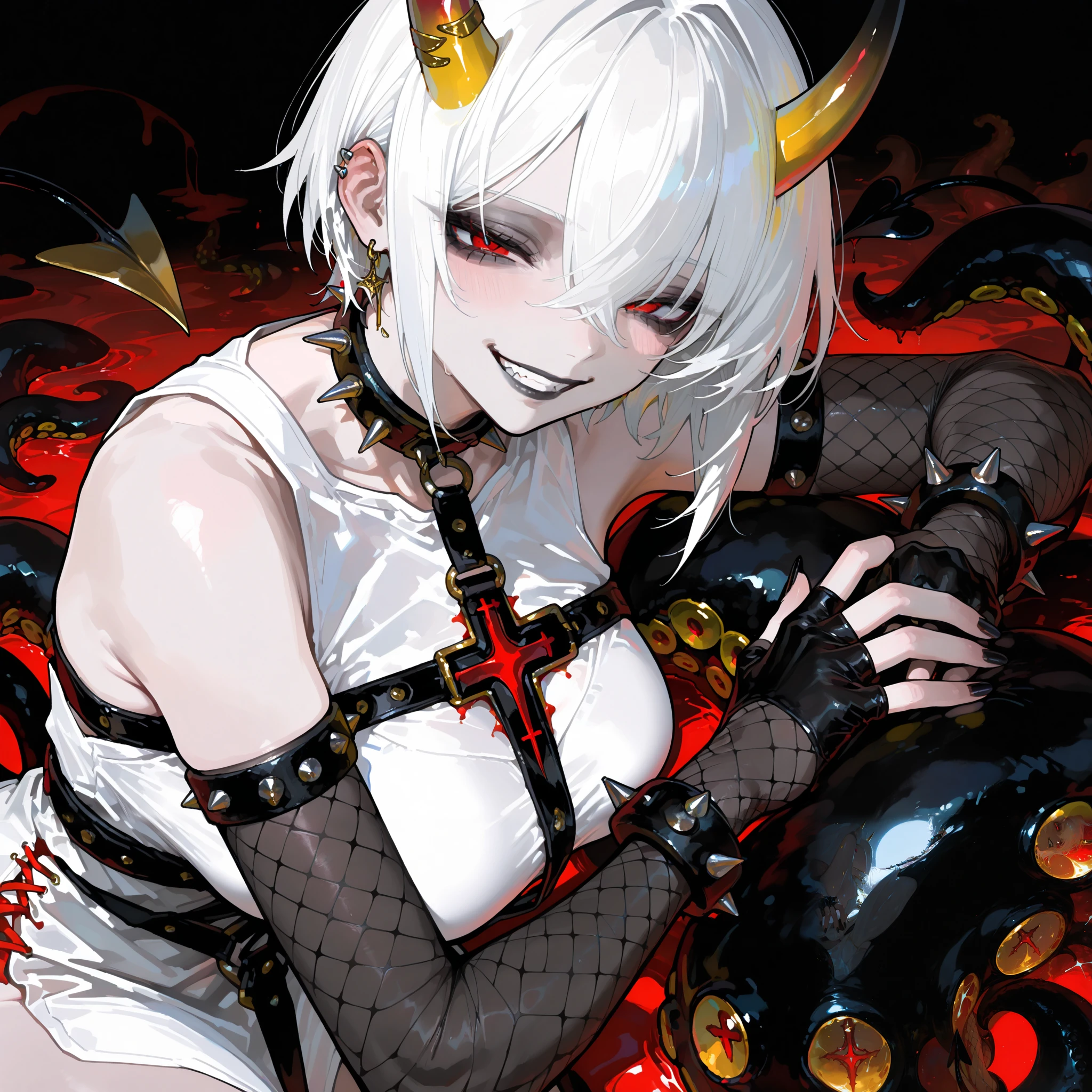 Character standing painting Full body {{{{male body}}} {{{Skin and bone}}}} Very thin Malnourished Wearing {{{{{Clown mask}}}}} Single {{{{{Prison uniform industrial style Full of chain clothing}} Fluorescent white red embellishment Sinner {{{with bomb decoration}}} Terrorist element Giant demon Character design Wearing tattered clothes Off-white skin {{moldy spotted lumps}} Head is a bomb Splicing corpse pieces Pure white background {{{{{ With claws Non-human alien monster}}}