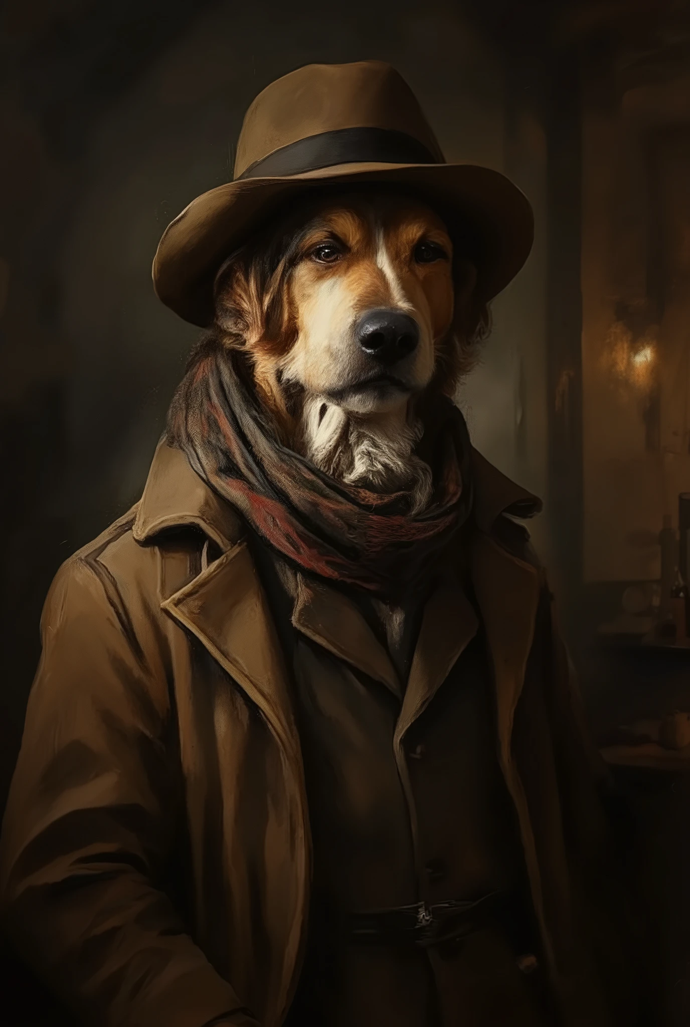 Anthropomorphic dog dressed as Sherlock Holmes, portrait, ultra detailed, absolutely resolution, masterpiece