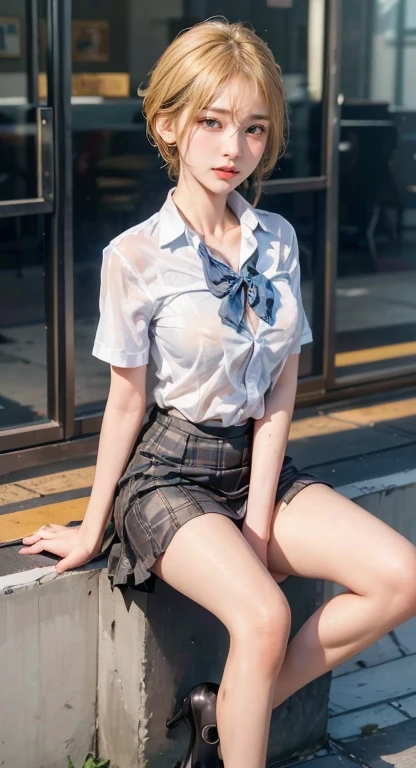 (Realistic, Photorealistic: 1.37), (Masterpiece, Best Quality: 1.2), (Ultra High Resolution: 1.2), (RAW Photo: 1.2, shots on Nikon), (Sharp Focus: 1.3), (Face Focus: 1.37), (Ultra Detailed CG Unified 8k Wallpaper: 1.2), (Beautiful Skin: 1.2), (pale Skin: 1.3), (Hyper Sharp Focus: 1.5), (Ultra Sharp Focus: 1.5), ( Beautiful pretty face: 1.3), (super detailed background, detail background: 1.3), break, very cute and beautiful Japan pictures of woman, (sexy model), professional attire, (22 years old: 1.1), portrait of a girl with a bright smile, upper body image, When viewed from the front, the composition is symmetrical, (Studio lighting: 1.3), (Cinematic lights: 1.3), (backlight: 1.3), dim lighting, lighting that covers the whole body, (looking straight at you, standing:1.3, arms down:1.3, random, model pose), break, (shiny-brown half up thin hair: 1.2), dark brown eyes, upturned eyes, beautiful eyes, princess eyes, ((brown hair:1.3)), single hair, bangs, Hair between eyes, Long hair, curby, abs, perfect abs, (gigantic-breast;1.37, big breast:1.37, big cleavage:1.37), (thin waist: 1.15), (detailed beautiful girl: 1.4), (bare shoulder, Chest squeezed together, View viewer, (blue camisole:1.3, black box-long-skirt:1.3, teacher fashion style, attractive look), Solo, Parted lips, pink lips, (shiny skin), sweat, (school room background:1.5), (light seductive smile:1.25), ((Perfect Female Body)), (Upper Body Image:1.3), Frame the Head, Perfect Anatomy, Perfect Proportions, 8.5 Life-Size, Face Focus, Ultra Realistic Photo, Hyper Sharp Image, Hyper Detail Image,