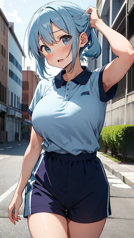 Yukino /hot girl / big ass / big / blue eyes / red blushes / moan / mouth open / white shirt small/ black short skirt / black tall socks / big thighs / silver hair / 1 girl / in street