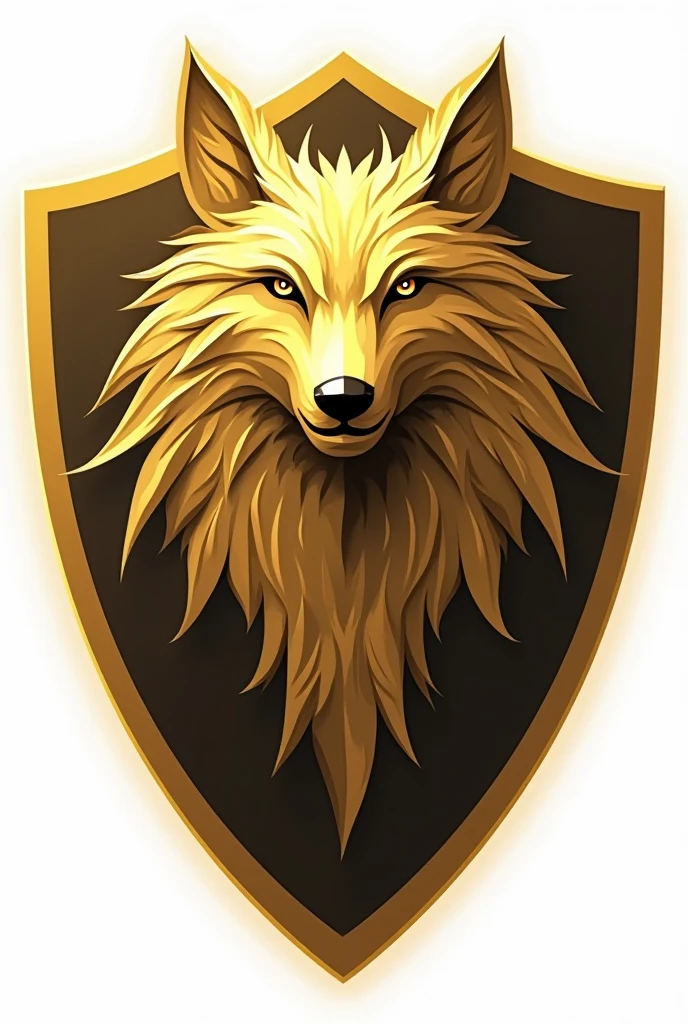 . The image shows a golden wolf shield designed for a soccer uniform , with a clean and modern style . The design is minimalist , without metallic effects, , and has a stylized wolf in the center , transmitting strength and determination . The edges of the shield are well defined and its shape adapts perfectly to the sporting aesthetic. Being in PNG format , , it has a transparent background , , which makes it easy to integrate into any t-shirt or graphic material .