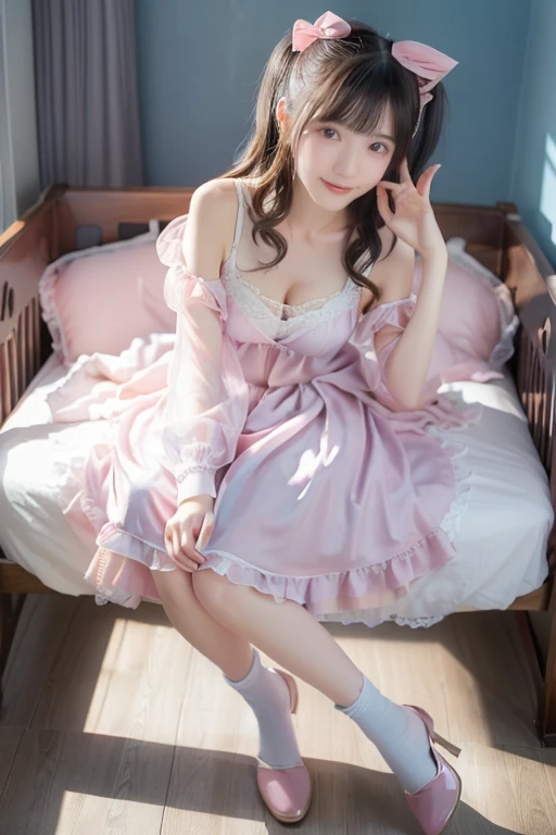 Soft pastel dresses　Fine lace and embroidery. Fluffy long hair tied up loosely.、corolla　Pale blue or pink、White or pastel colored long dress　first round　brainwashing　defeat　yield　Prostration　Princess　Big Breasts　clear　incontinence　Peeing　Loss