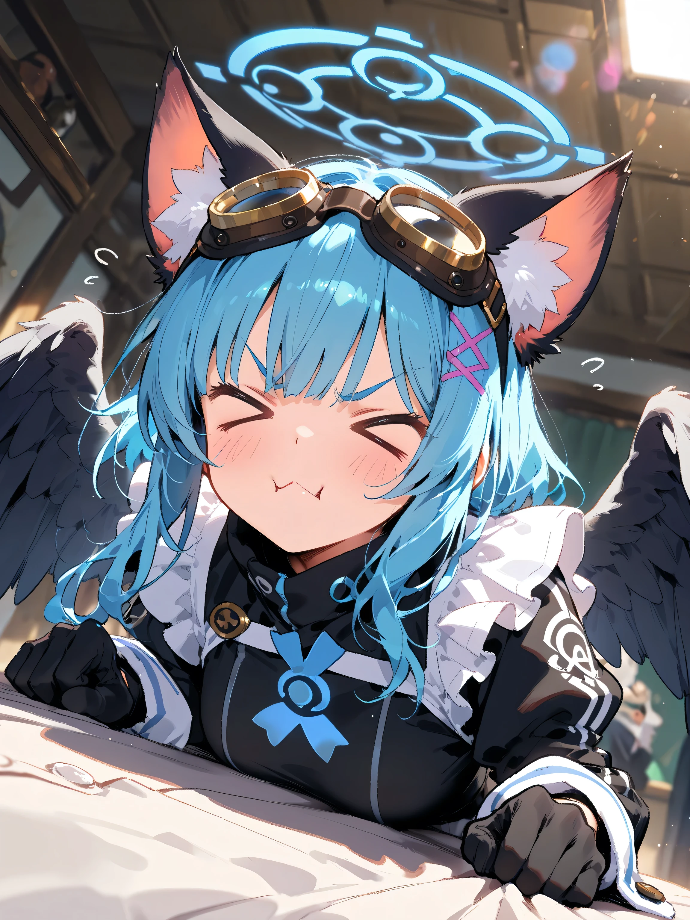 masterpiece,high quality,1 giri,(furry),cat ears,fur blue,(claw pose),frontal face,ミドルショット
