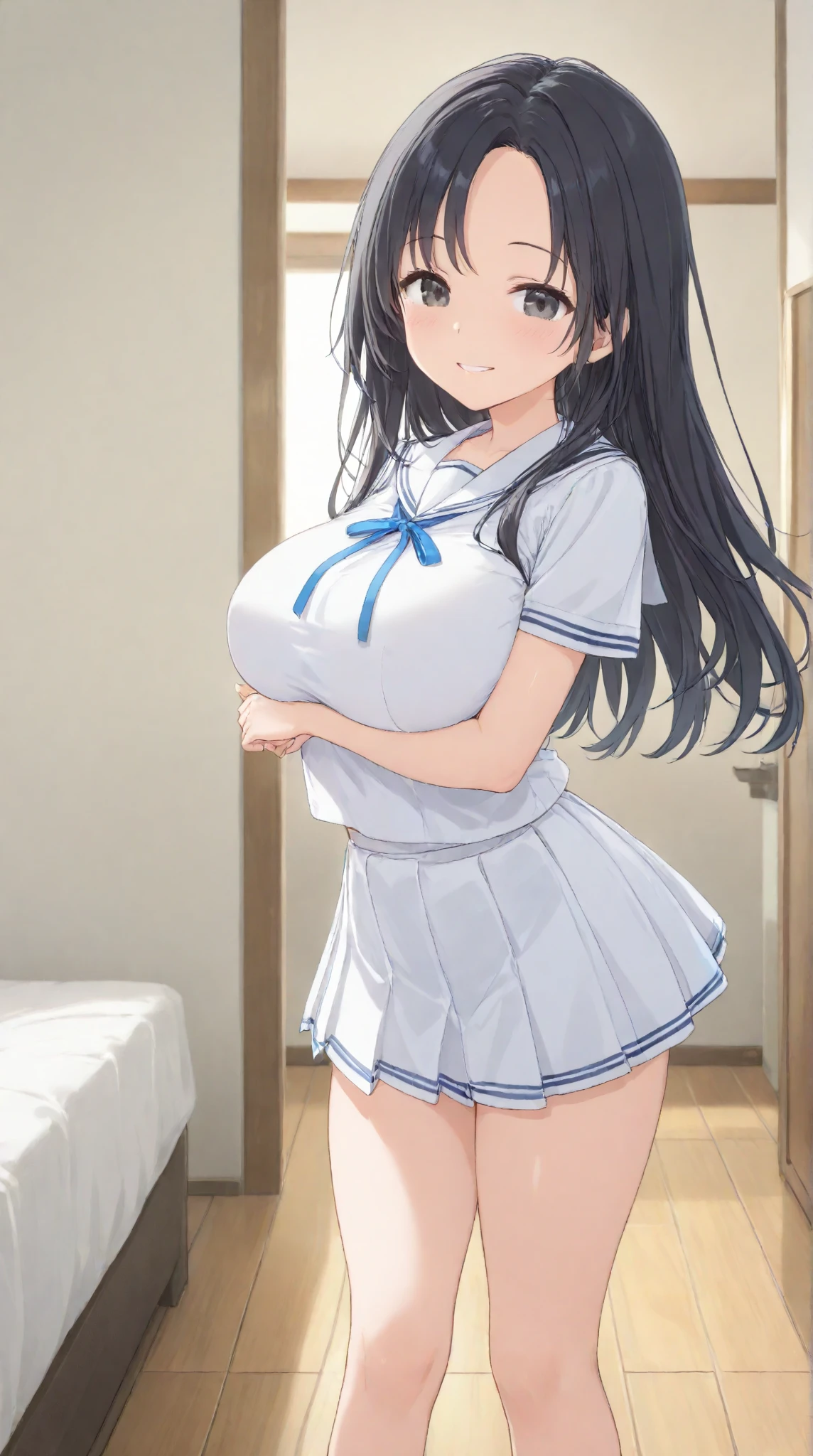 1 girl, alone, brown eyes, black hair, long hair,half up、 (white dress:1.4),Sunflower field, Sunflower fieldの前に立つ、blue sky、very big breasts、expose one's chest、Bare your breasts、nipples are transparent、blush、embarrassing、scared face、in trouble、A lot of milk comes out of the nipples、Breast milk squirts out of the nipples、very short skirt、micro mini skirt、The shape of a woman's private parts is clearly visible、vibrator in thighhighs、The crotch is wet with love juice、Love juice is dripping from the crotch