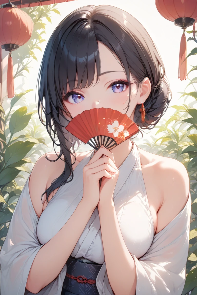 (((((roll up bandage sideways on a chest tightly to cover the chest without gaps))))), (((bandage samweways))),, ((Japanese Gangster BOSS)), adult woman with the dignified presence, Killing Qi, wear nothing around shoulder, wear nothing around neck, wear the kimono, wear it below the waist, (I wind it up to control it, and to attach it), ((kimono come off)) ,wear the kimono multiple times, Bare shoulders and the clavicle, black and gold kimono, put on over jacket of kimono, (holding a japanese sword which shine in purple, The handle of the sword is black, and the blade is gray, long sword), eye fire, low angle, whole body, anime character, Glaring, off sholder, nappropriate smile, Excellent, black blue hair, can see both shoulder, ((long kimono hem)), small face, ((some cherry blossam big tattoo on the arm)), ((background Japanese gate with circlr mark)),muscular,drink sake,fullmoon in the sky, The kimono is spreading,(((ultra-detailed))),super beautiful,Masterpiece,Killing Qi,Intimidation,zoom up, a person,Selfish person,in japanese veranda,Increased Shading
